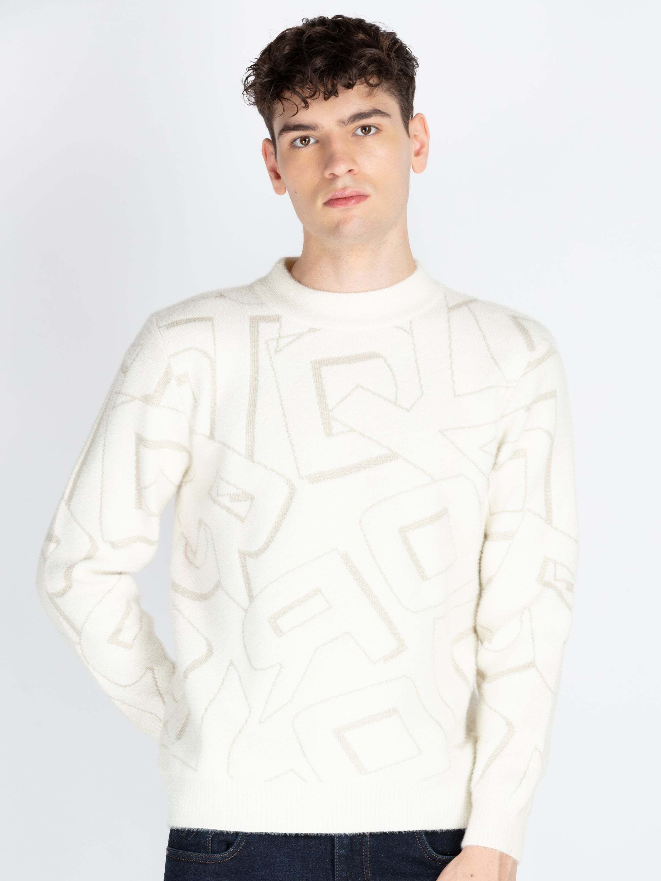 status quo Men Self Design Round Neck White Sweater-picture-42