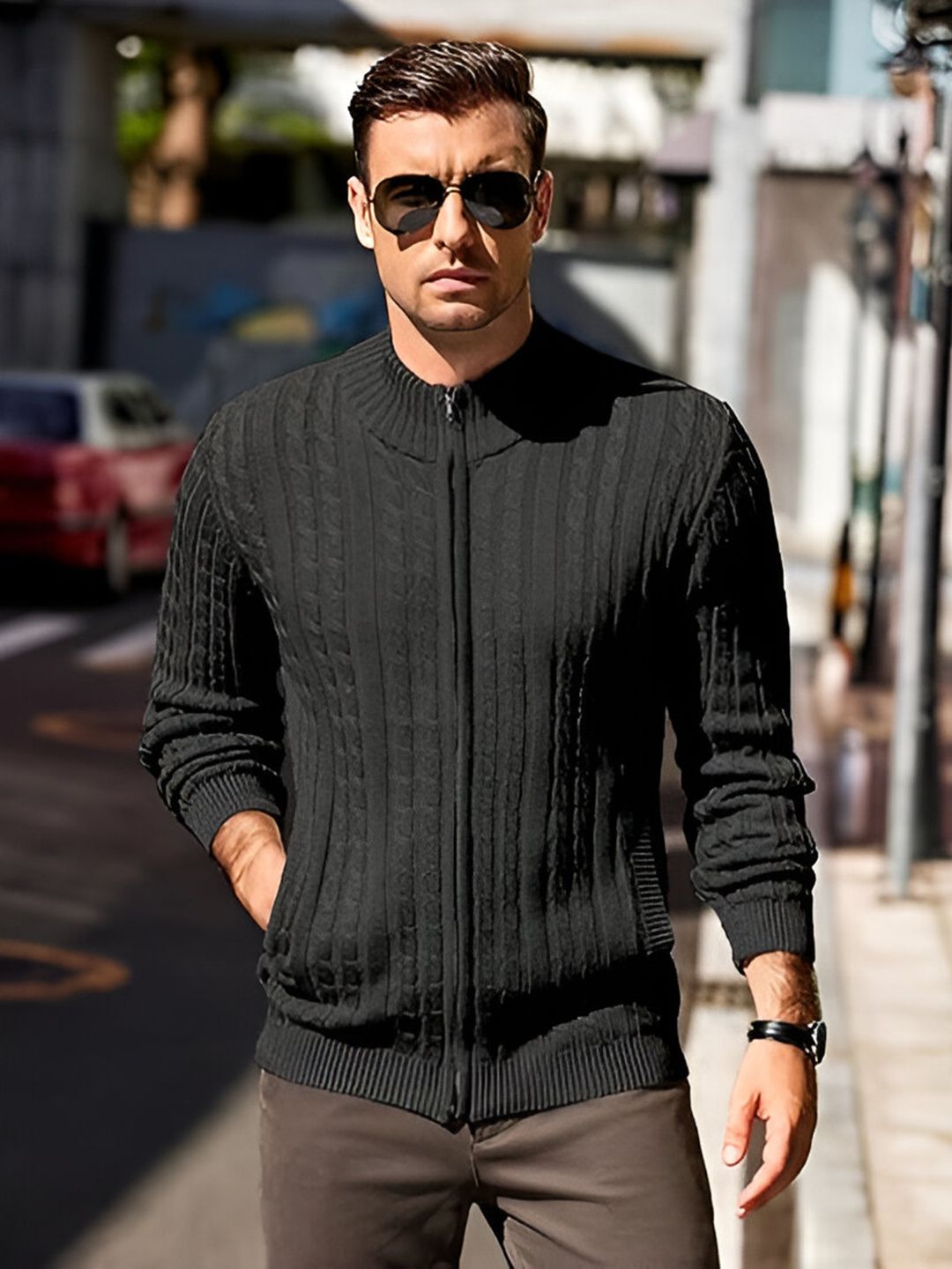 tysort Men Self Design Round Neck Black Sweater-picture-15