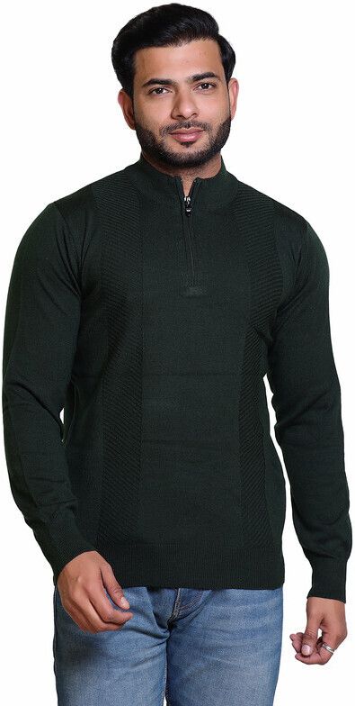 cavardi Men Solid Round Neck Green Sweater-picture-11
