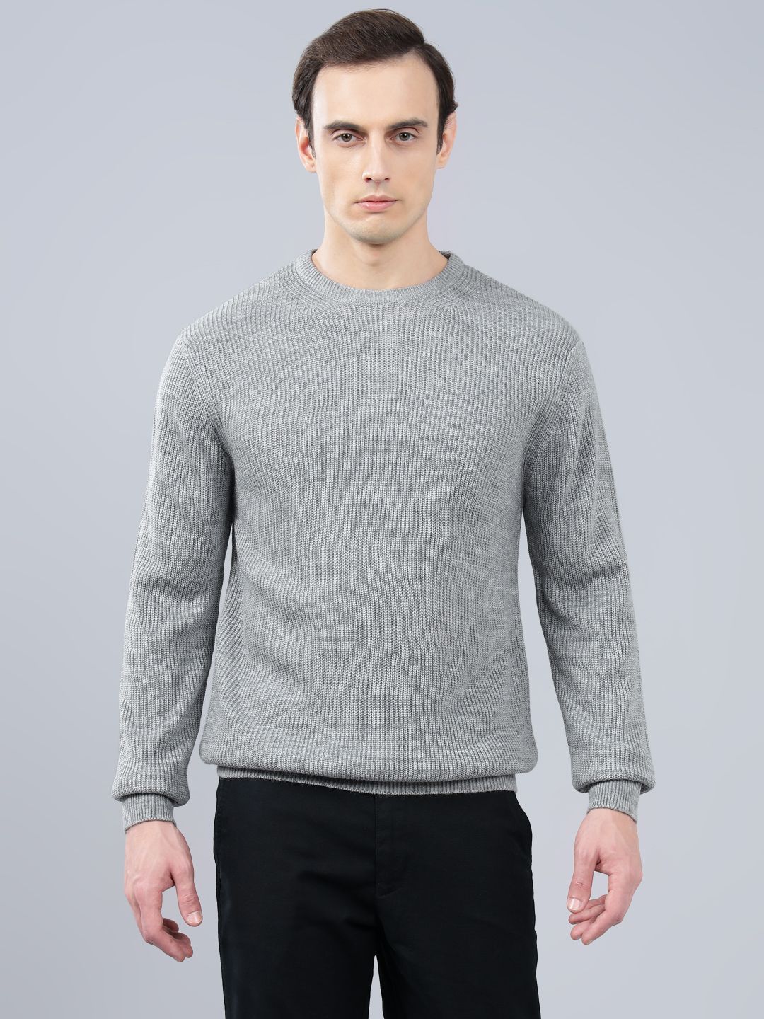 cantabil Men Solid Round Neck Grey Sweater-picture-11