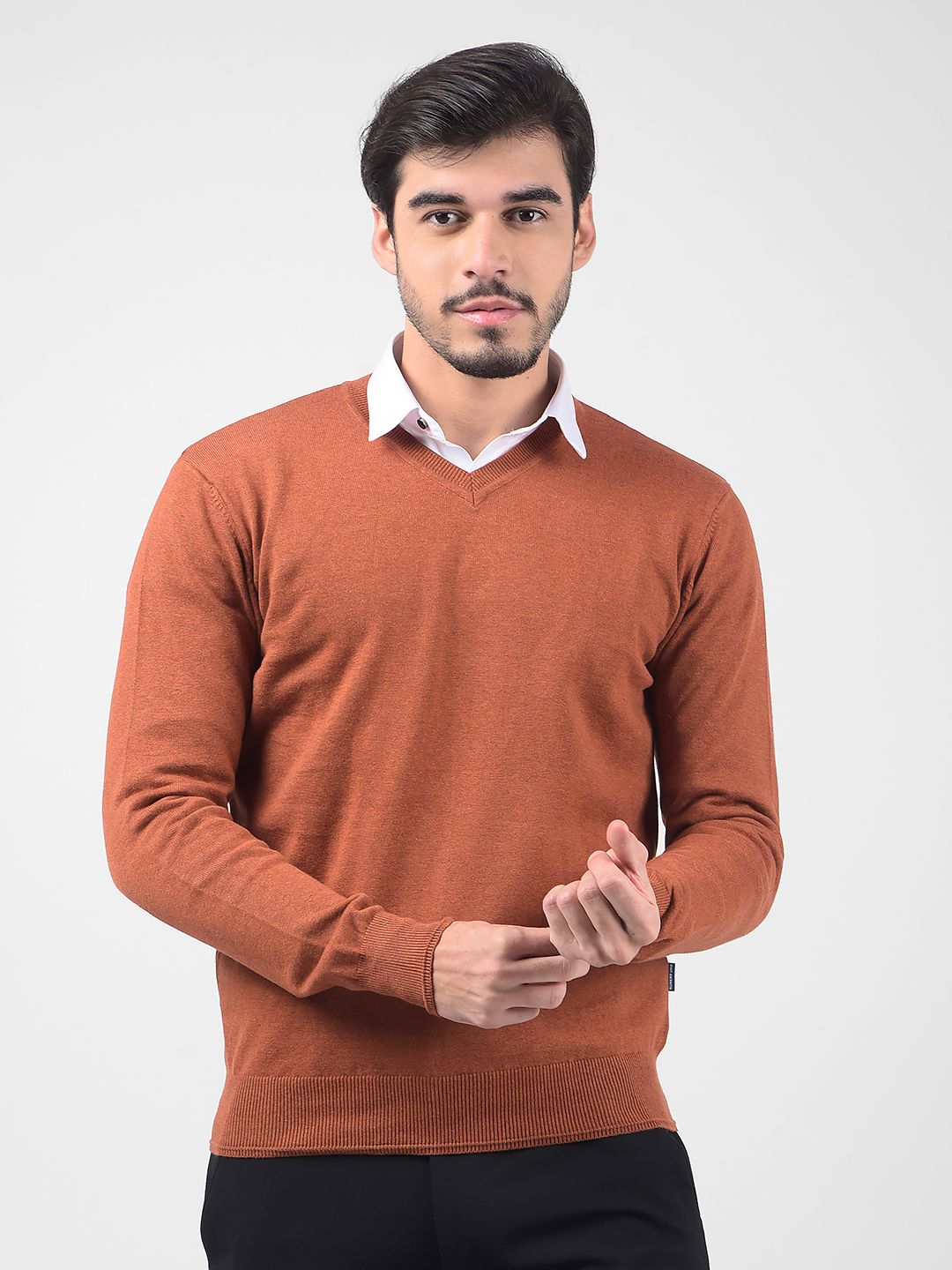 numero uno Men Solid V Neck Brown Sweater-picture-14