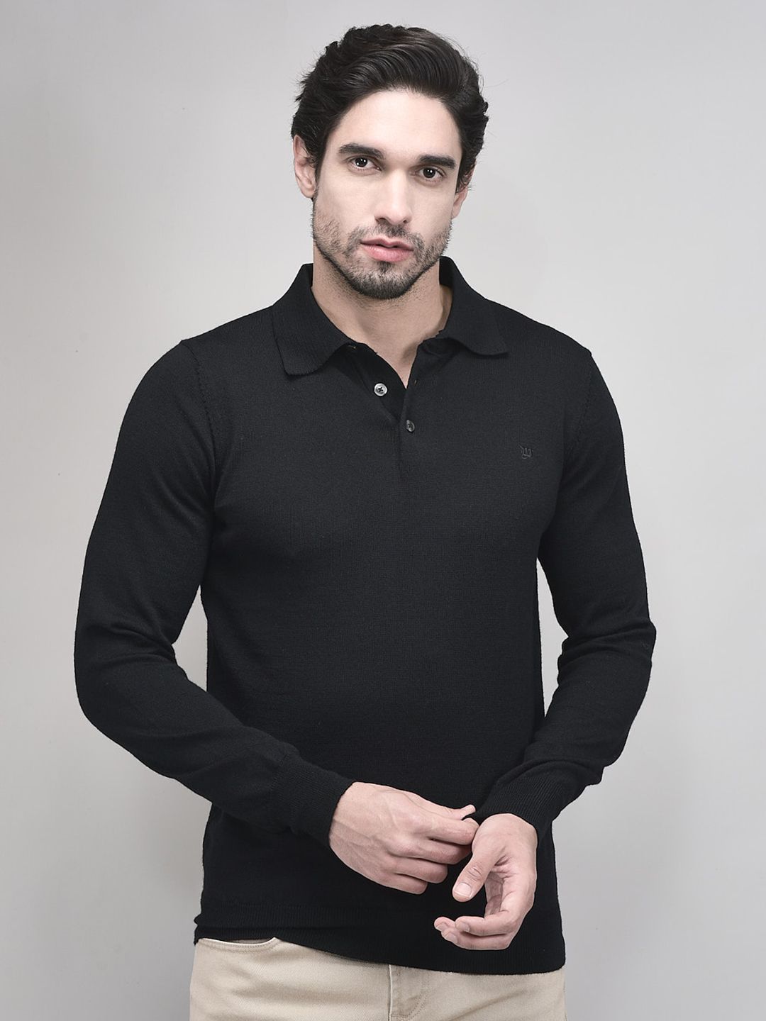 woods Men Solid Round Neck Black Sweater-picture-22
