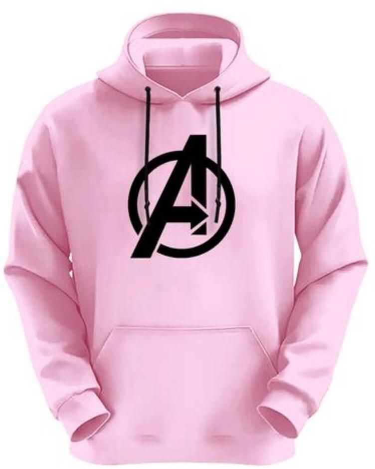 Men Printed Hooded Neck Pink Sweater