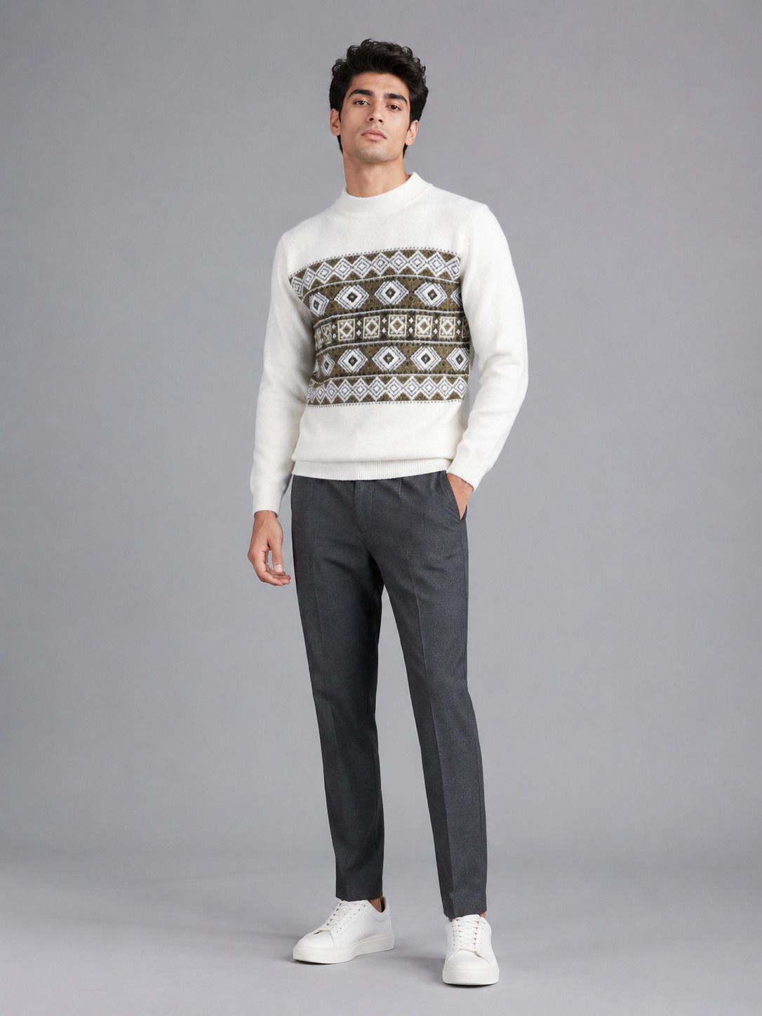 heteshe Men Self Design Round Neck Green Sweater-picture-30