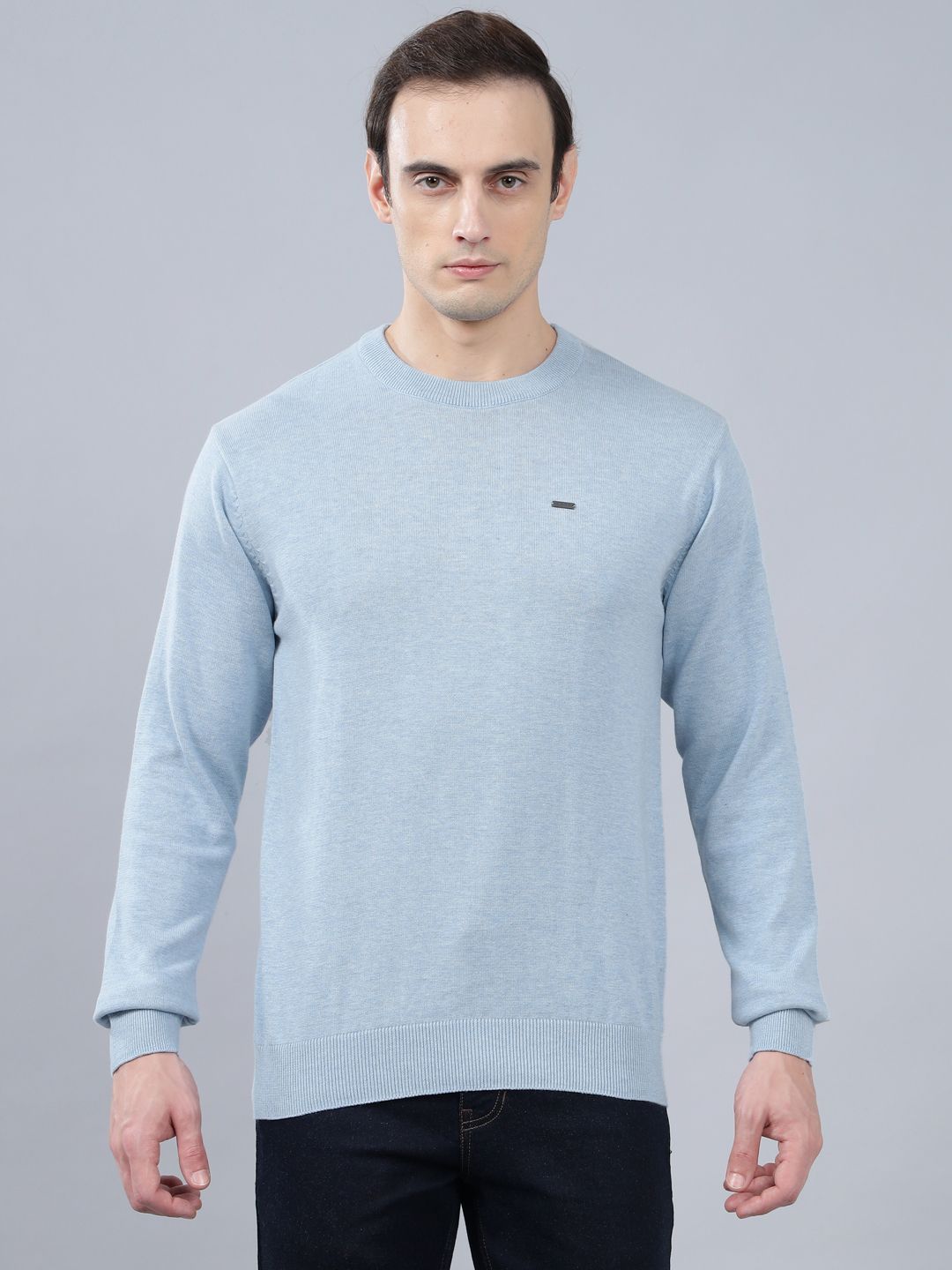 cantabil Men Solid Round Neck Light Blue Sweater-picture-11