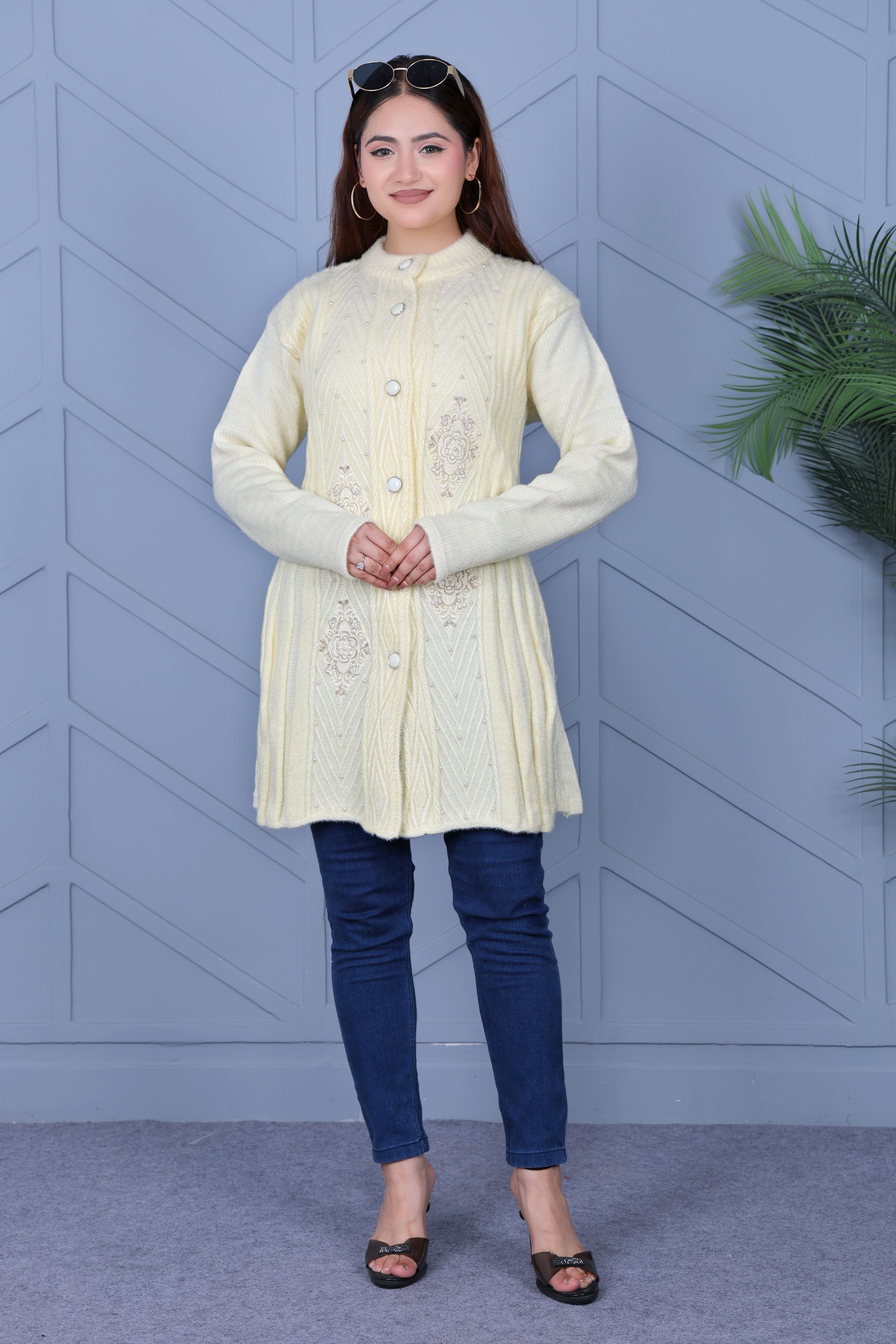 dutchdream Women Self Design, Embroidered Crew Neck Yellow Sweater-picture-23