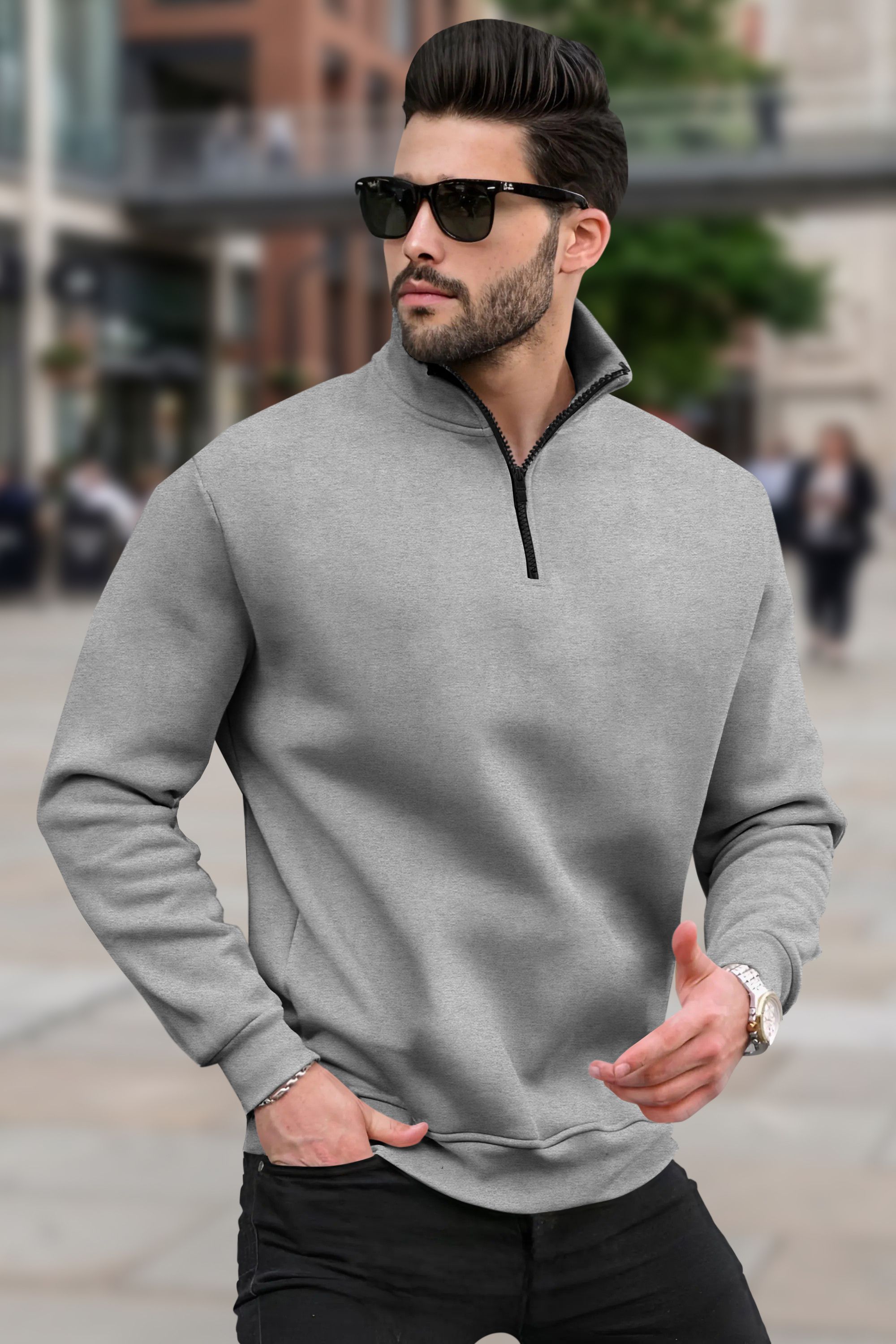 tripr Men Solid High Neck Grey Sweater-picture-18