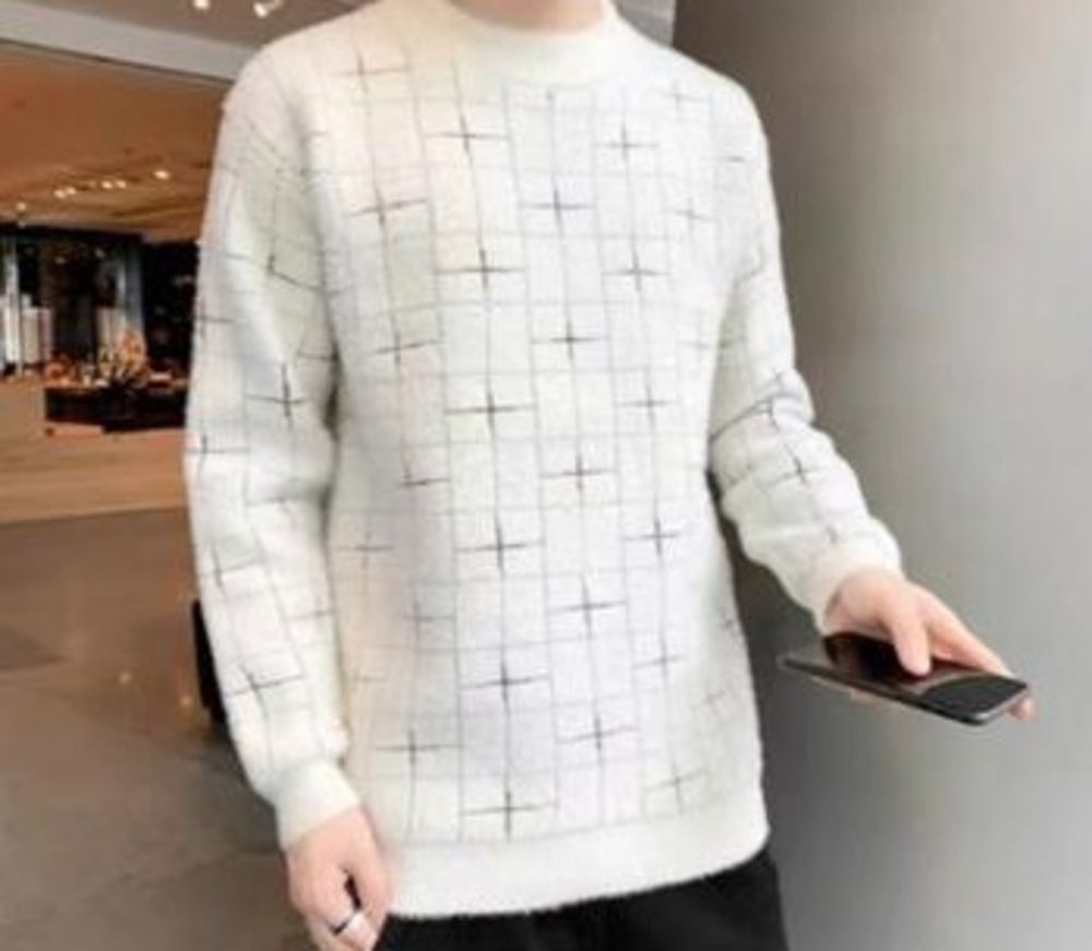 keenuu Men Self Design Round Neck White Sweater-picture-16