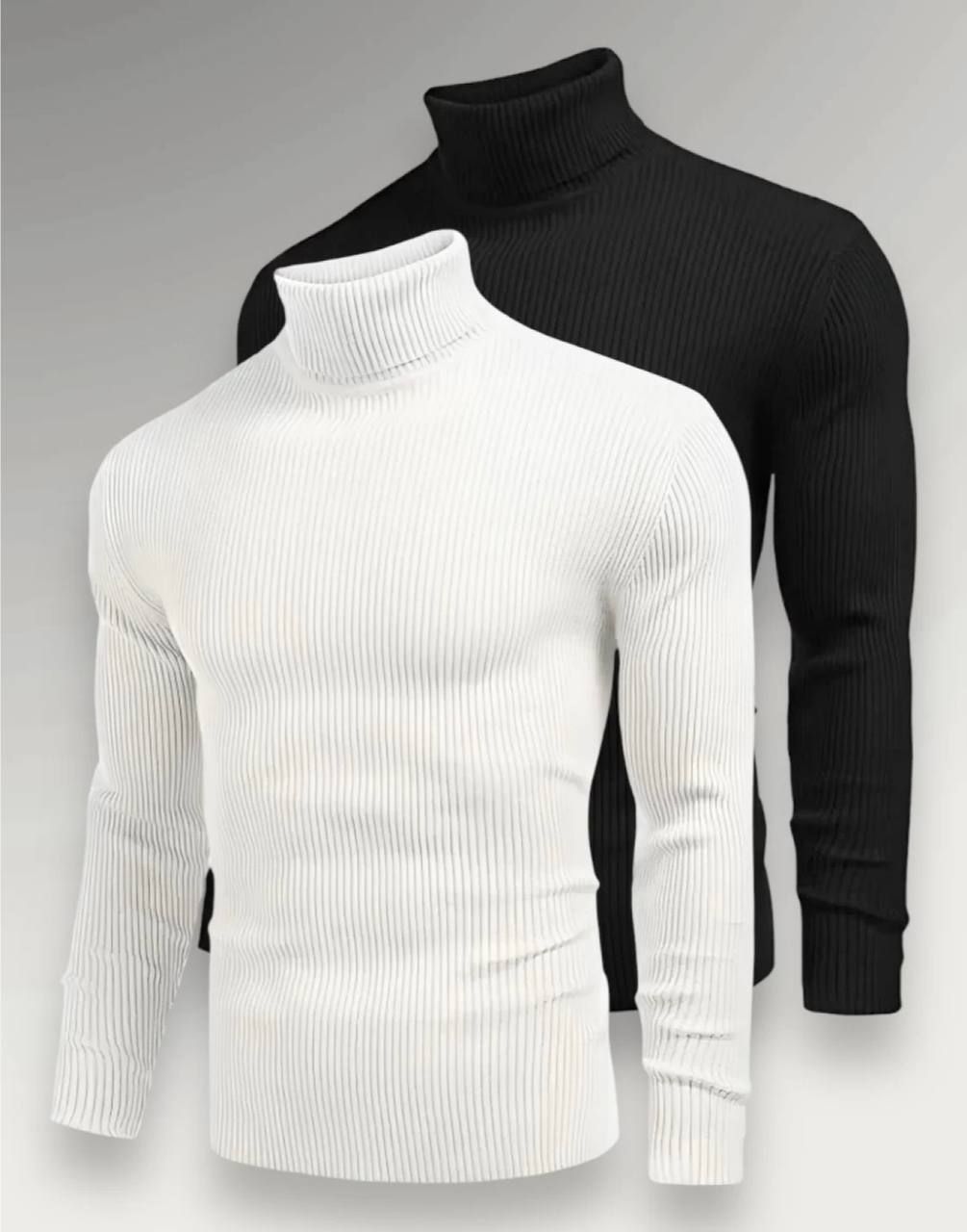jalapeno Men Solid High Neck Black, White Sweater-picture-18
