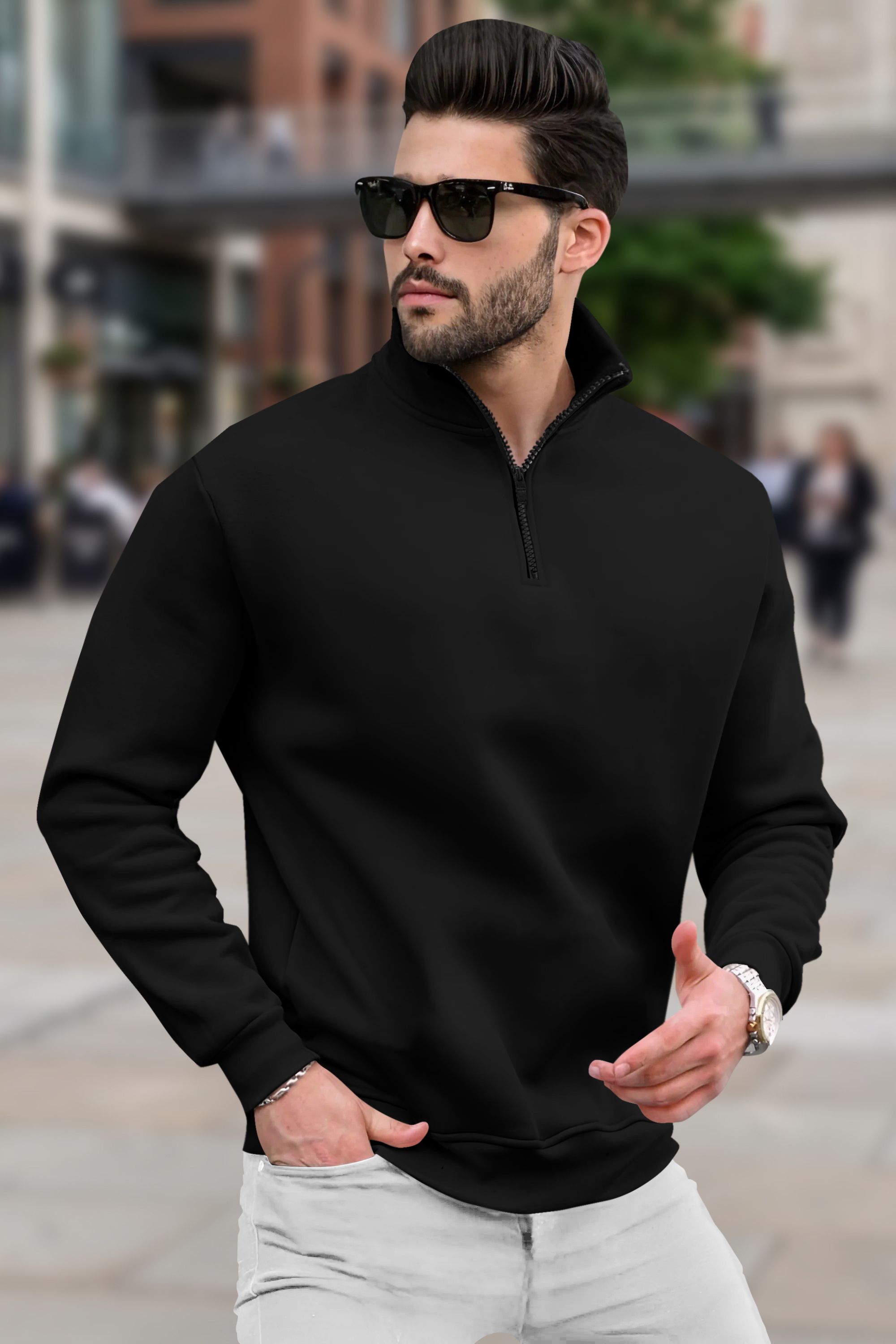 tripr Men Self Design High Neck Black Sweater-picture-15