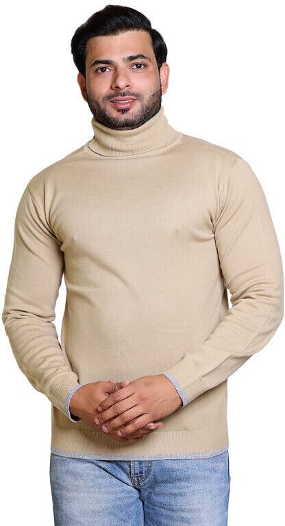 cavardi Men Solid High Neck Beige Sweater-picture-28