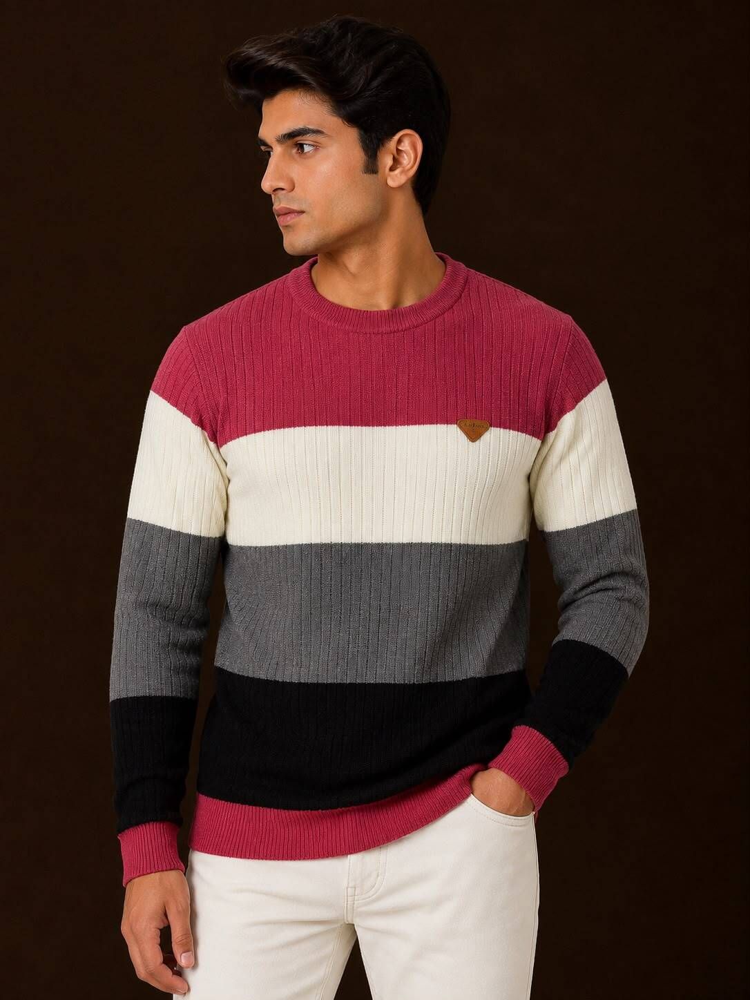 baheti impex Men Solid Round Neck Reversible Pink Sweater-picture-13