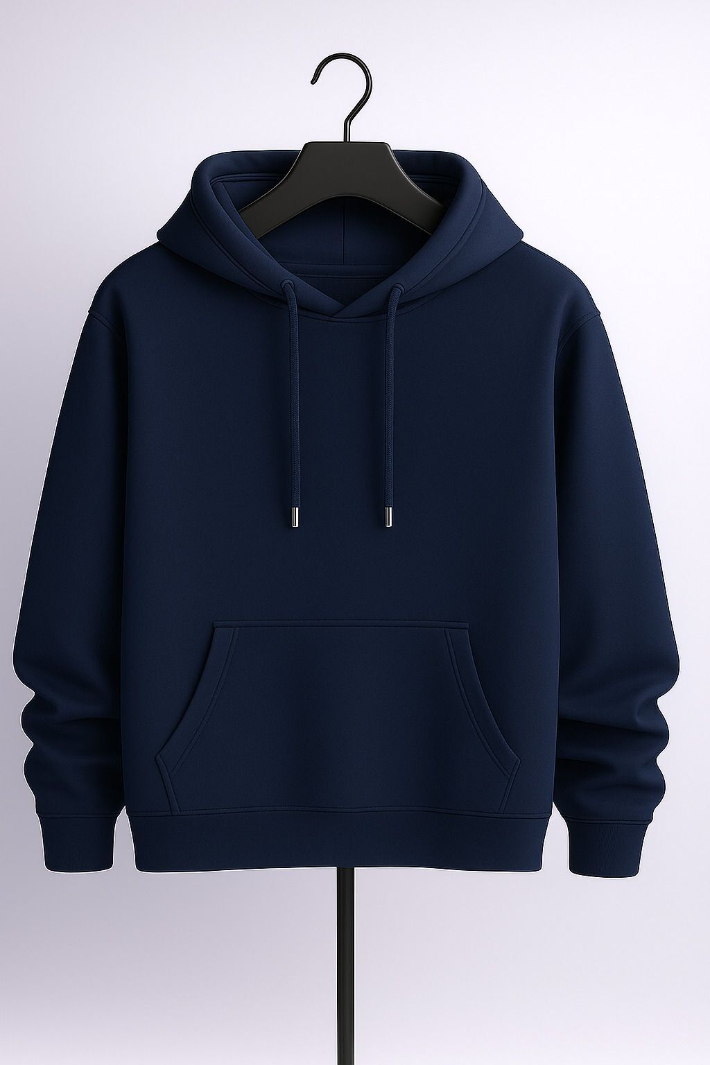 Men Solid Hooded Neck Blue Sweater