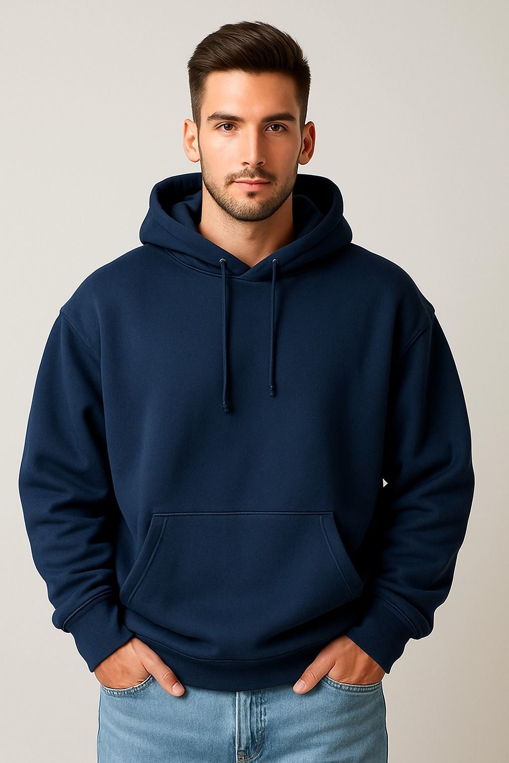 clothecraft Men Solid Hooded Neck Blue Sweater-picture-15