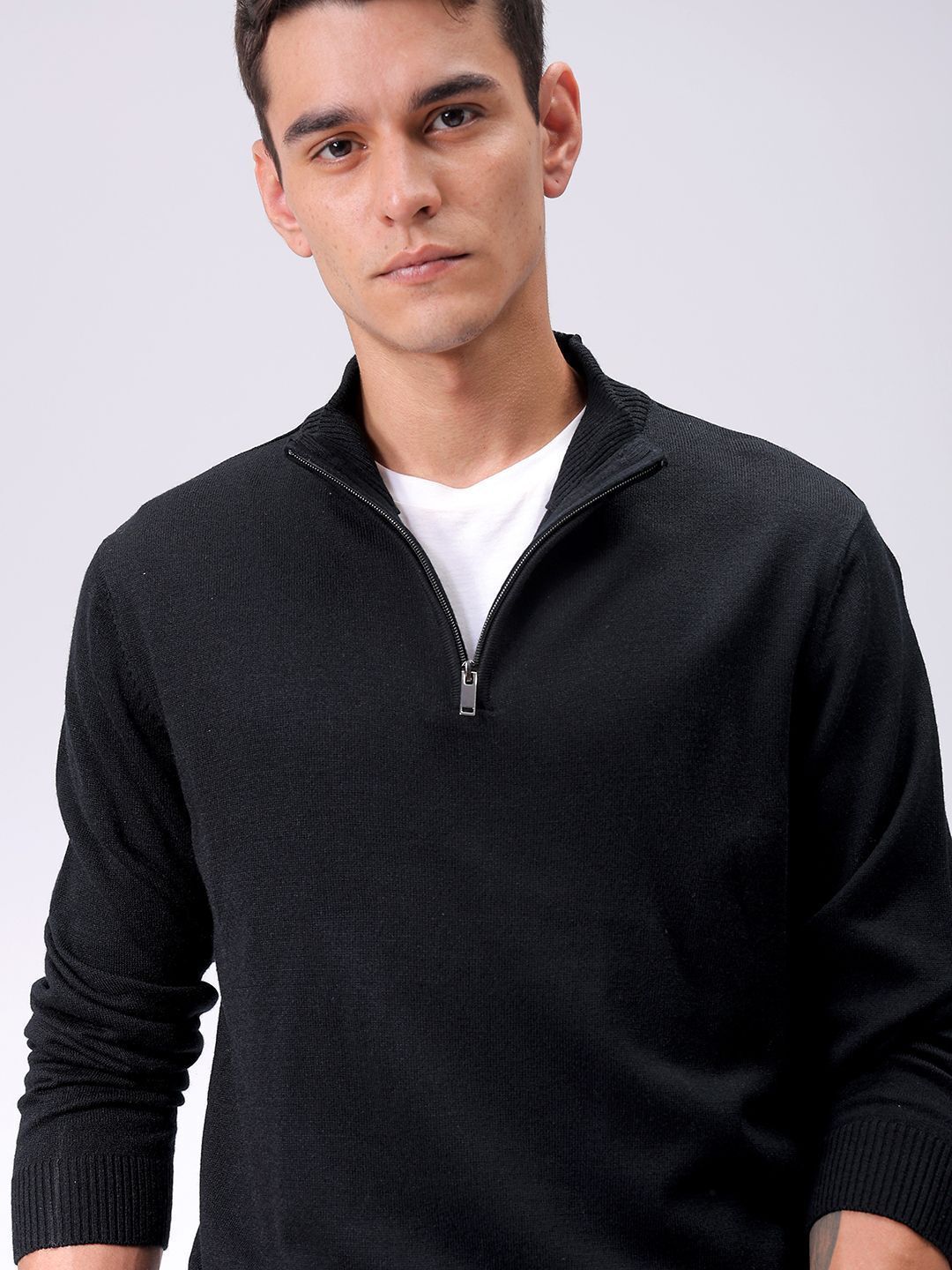 the indian garage co. Men Solid High Neck Black Sweater-picture-11