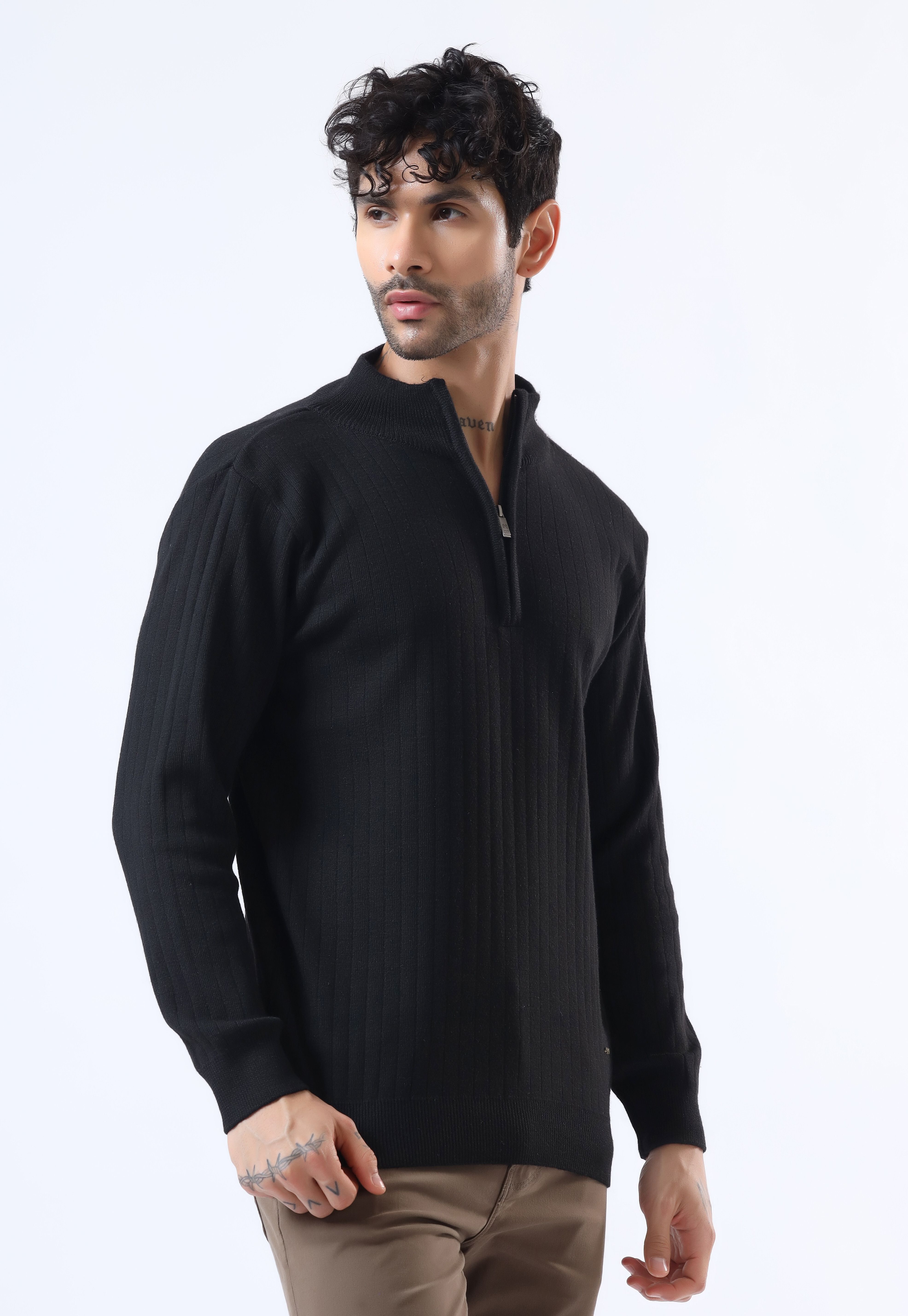 woolberry Men Solid High Neck Black Sweater-picture-16