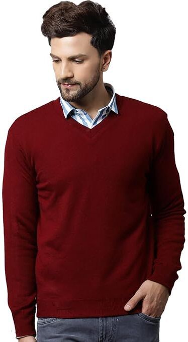 Men Solid V Neck Maroon Sweater-image-39