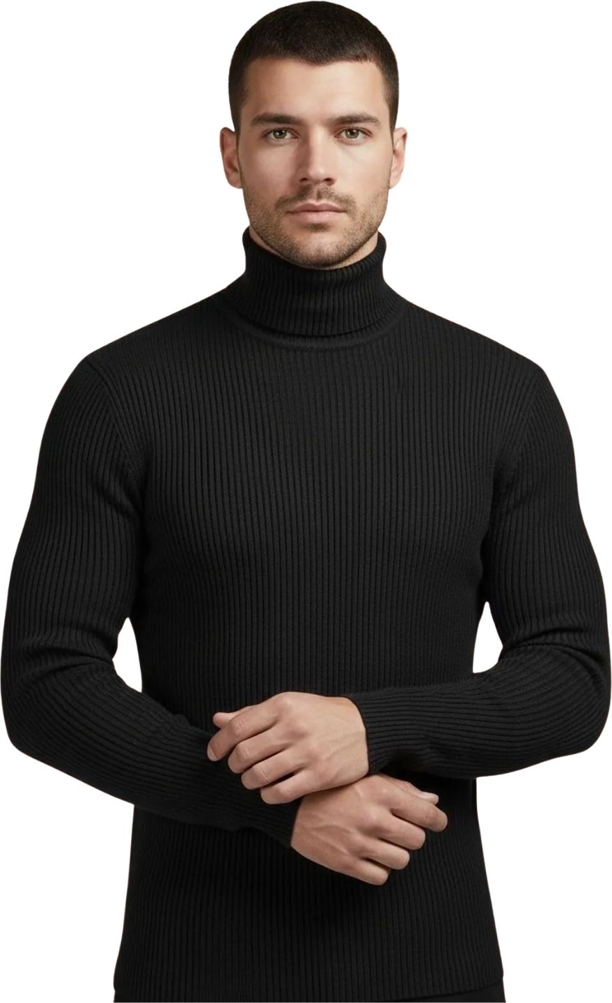 olene Men Solid Turtle Neck Black Sweater-picture-38