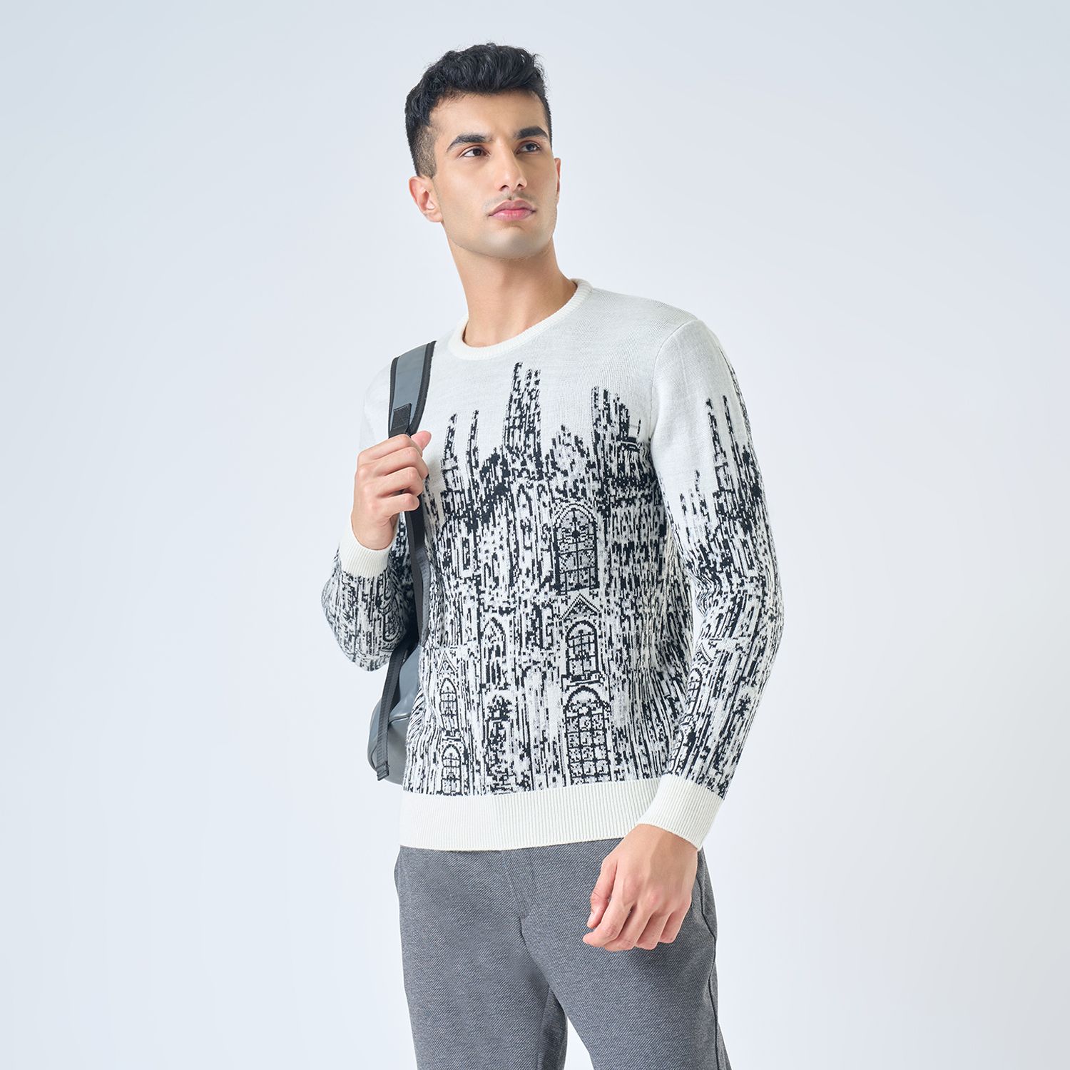 peregrine by pantaloons Men Floral Print Round Neck Black Sweater-picture-13