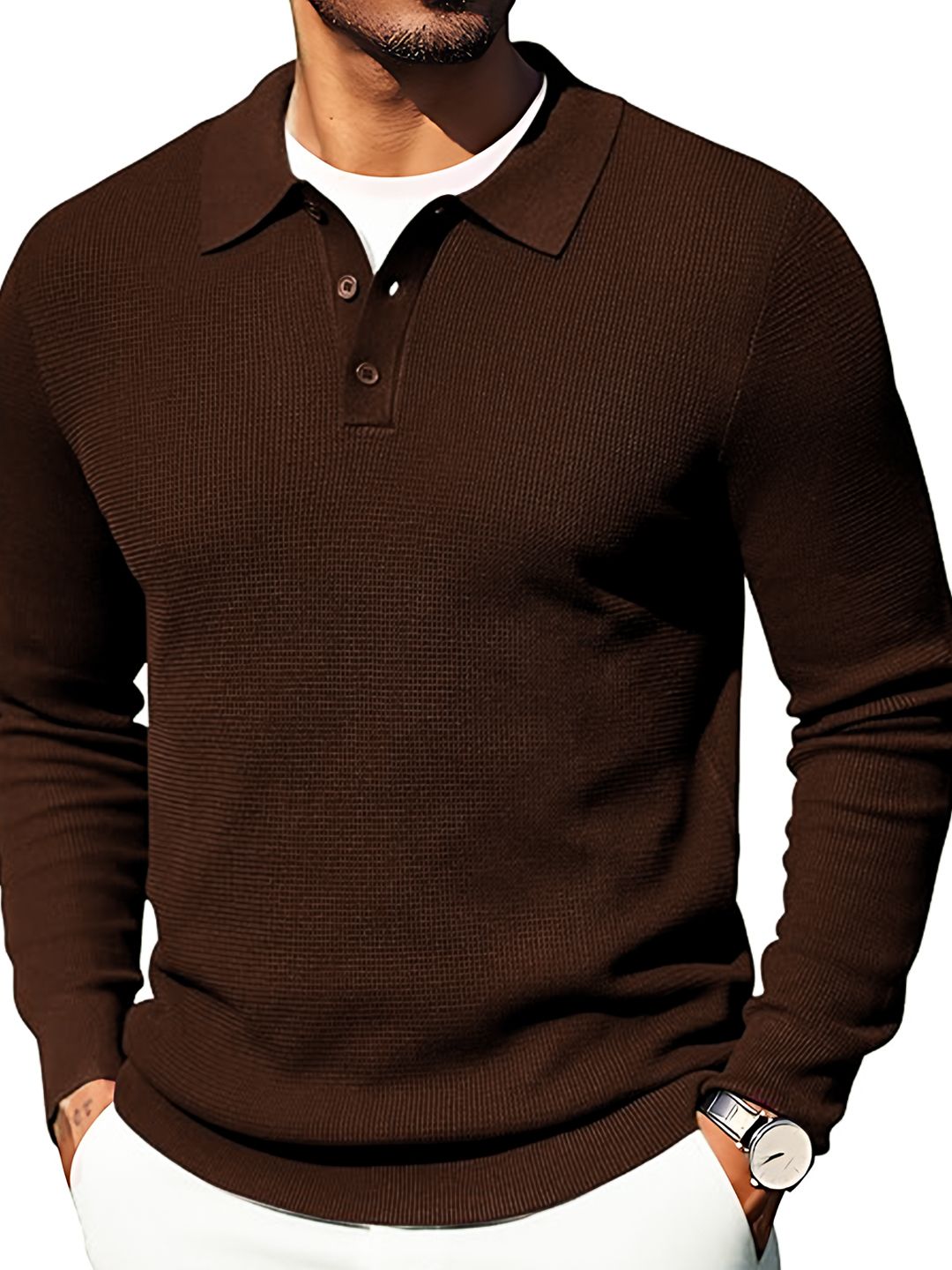 tysort Men Self Design Collared Neck Brown Sweater-picture-25