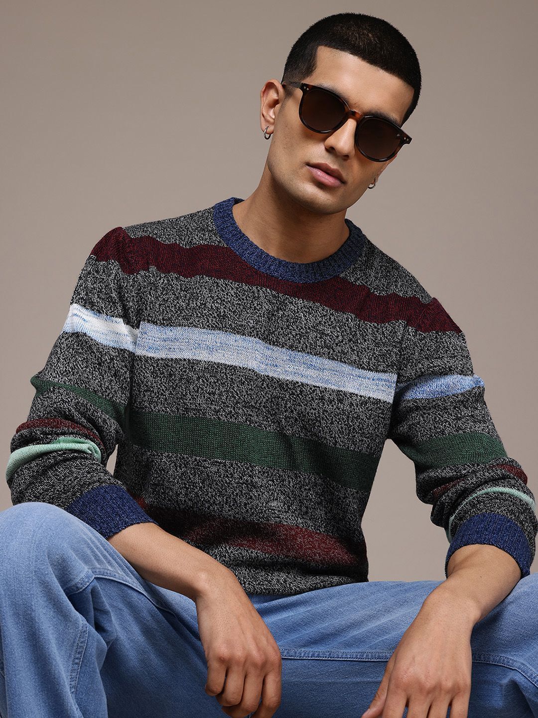 roadster Men Striped Round Neck Black Sweater-picture-20
