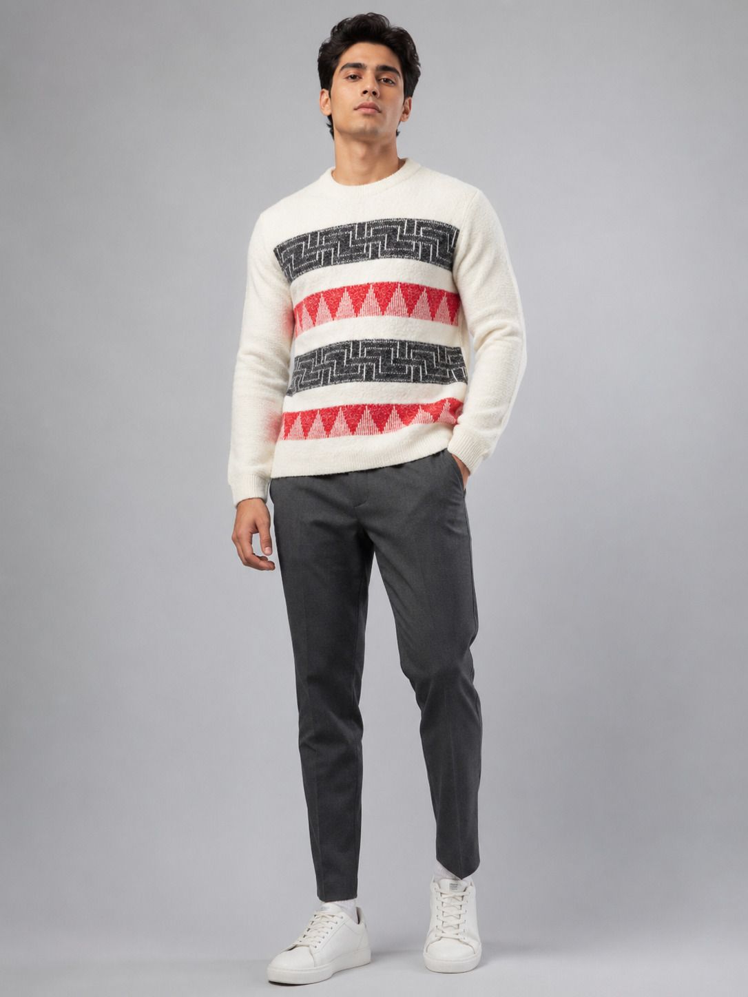 heteshe Men Self Design Round Neck Red Sweater-picture-35