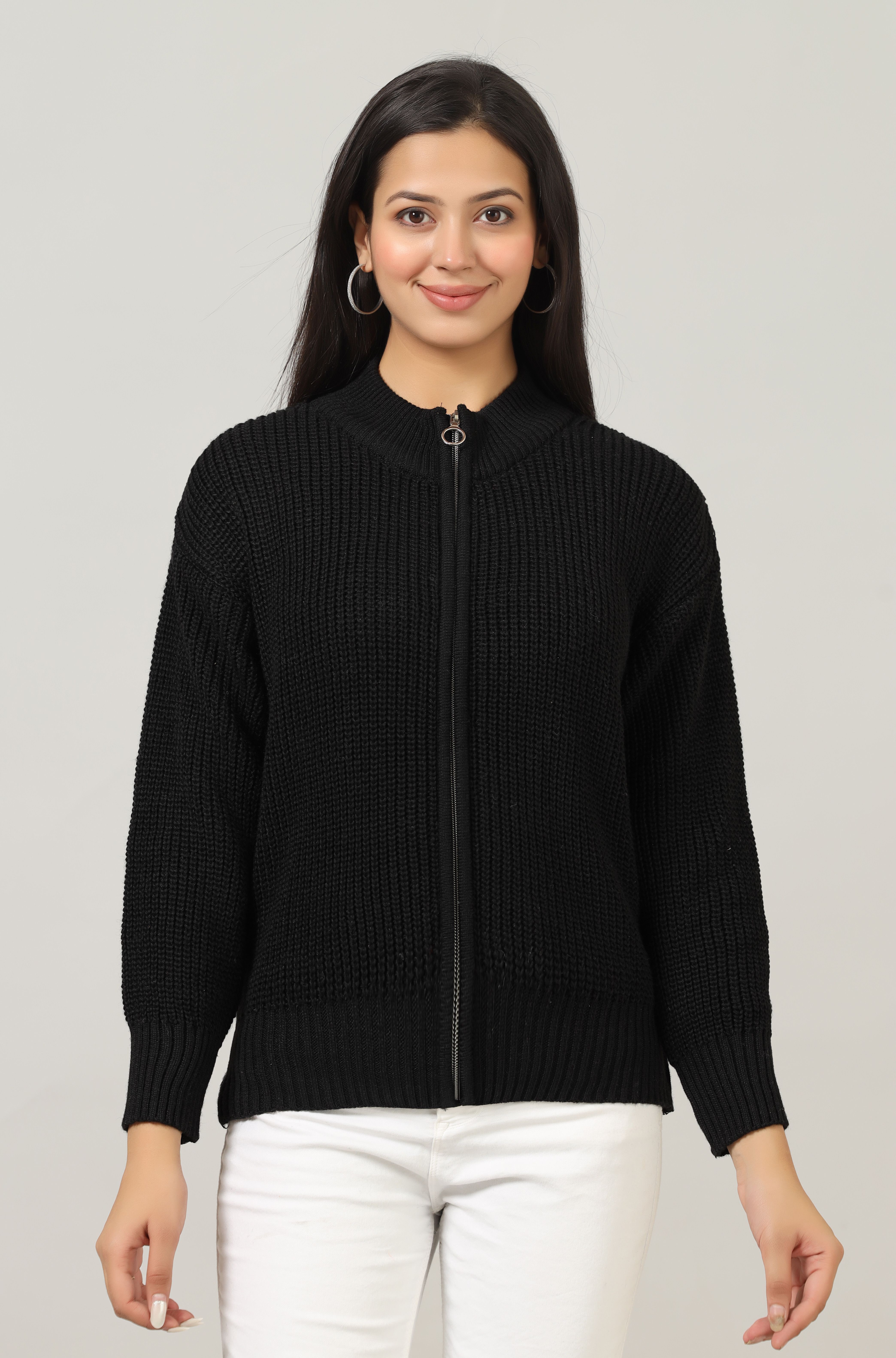 woolberry Women Self Design High Neck Black Sweater-picture-0