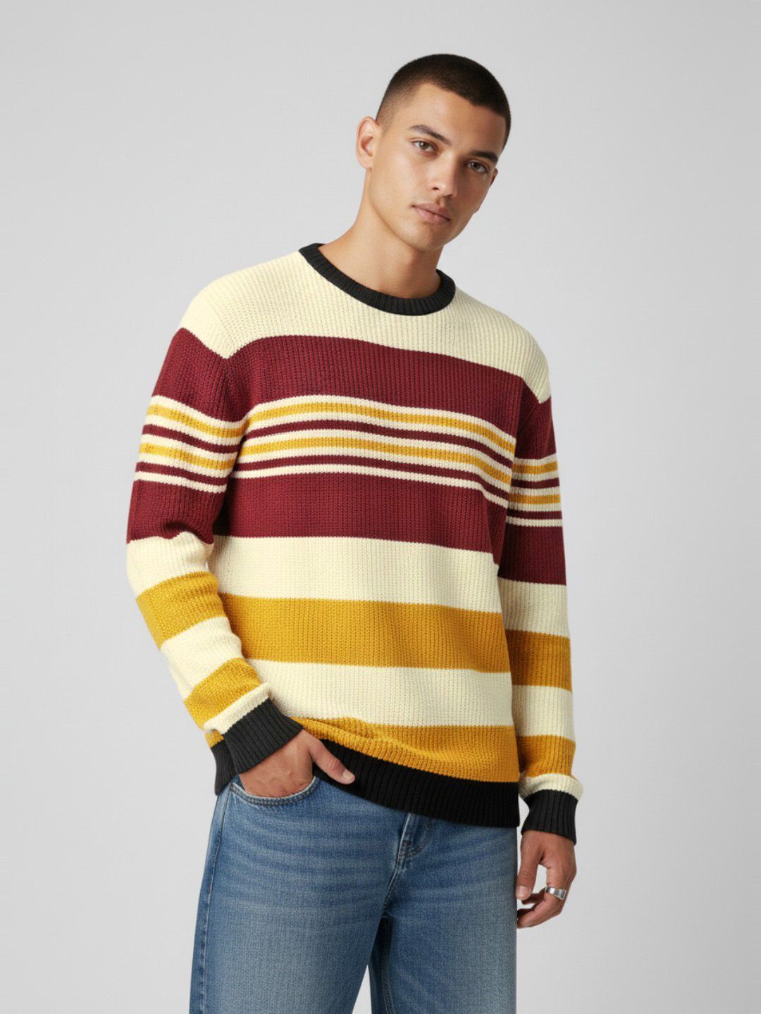 glitchez Men Striped Round Neck Multicolor Sweater-picture-22