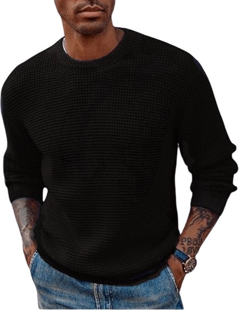 Men Solid Round Neck Black Sweater