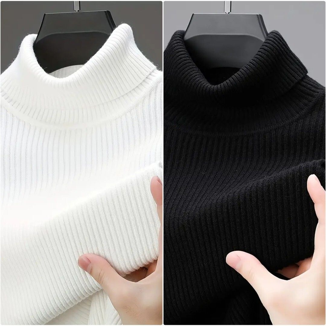 Men Striped High Neck Multicolor Sweater