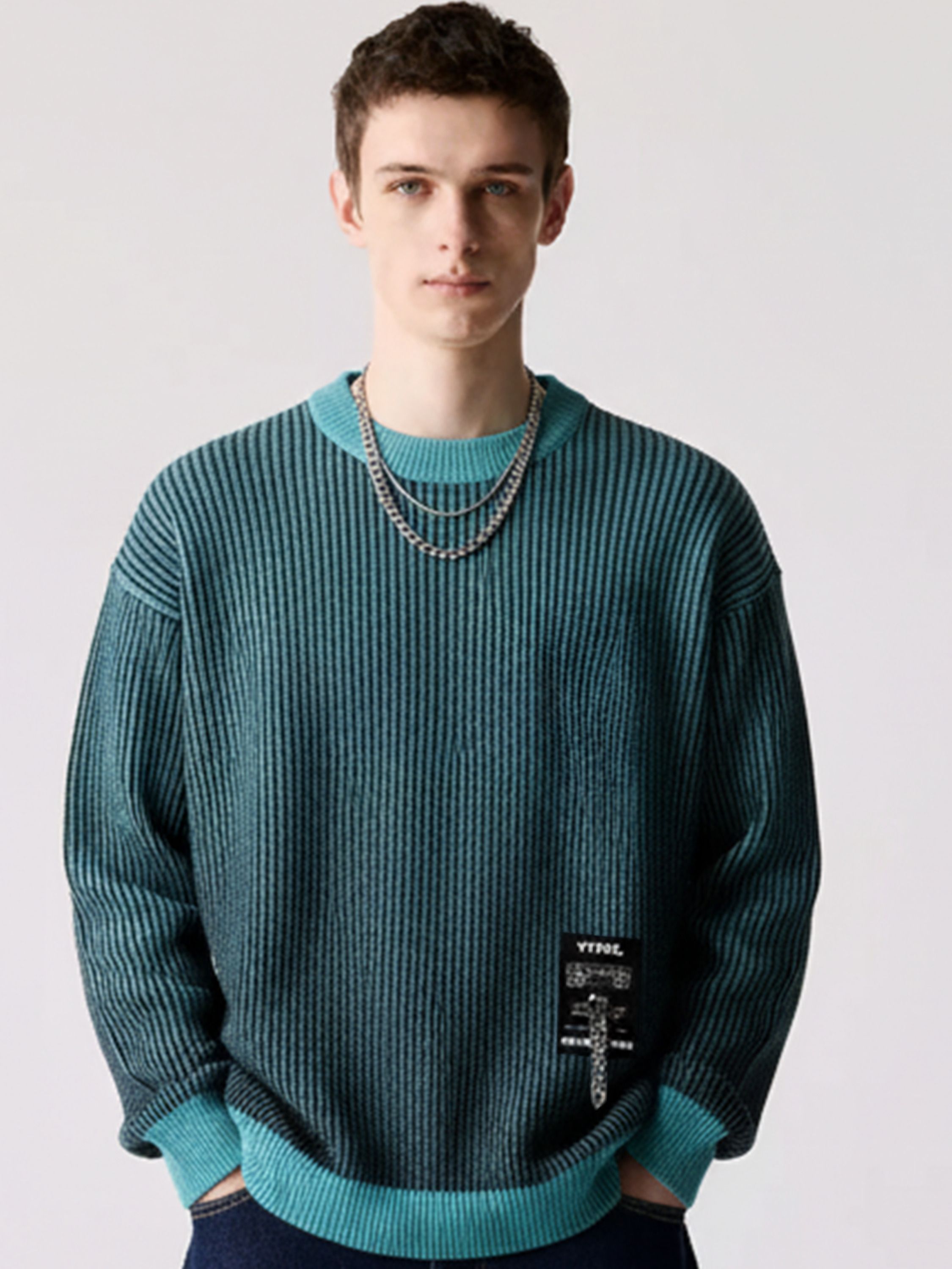 Men Self Design Round Neck Grey Sweater-image-23