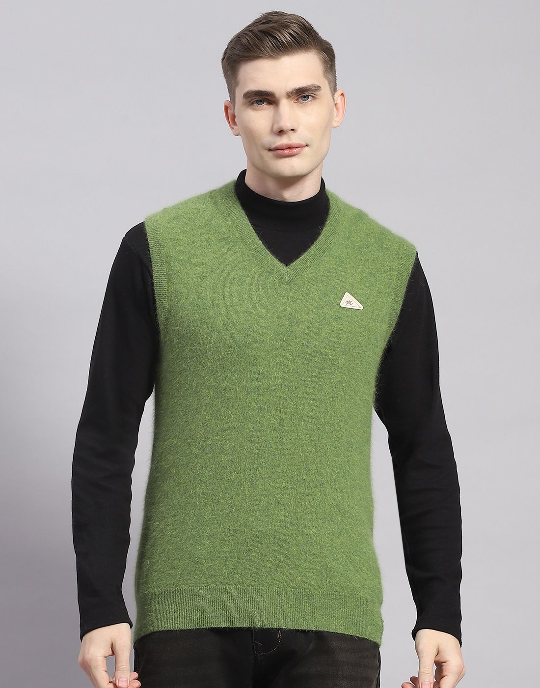 monte carlo Men Solid V Neck Green Sweater-picture-17