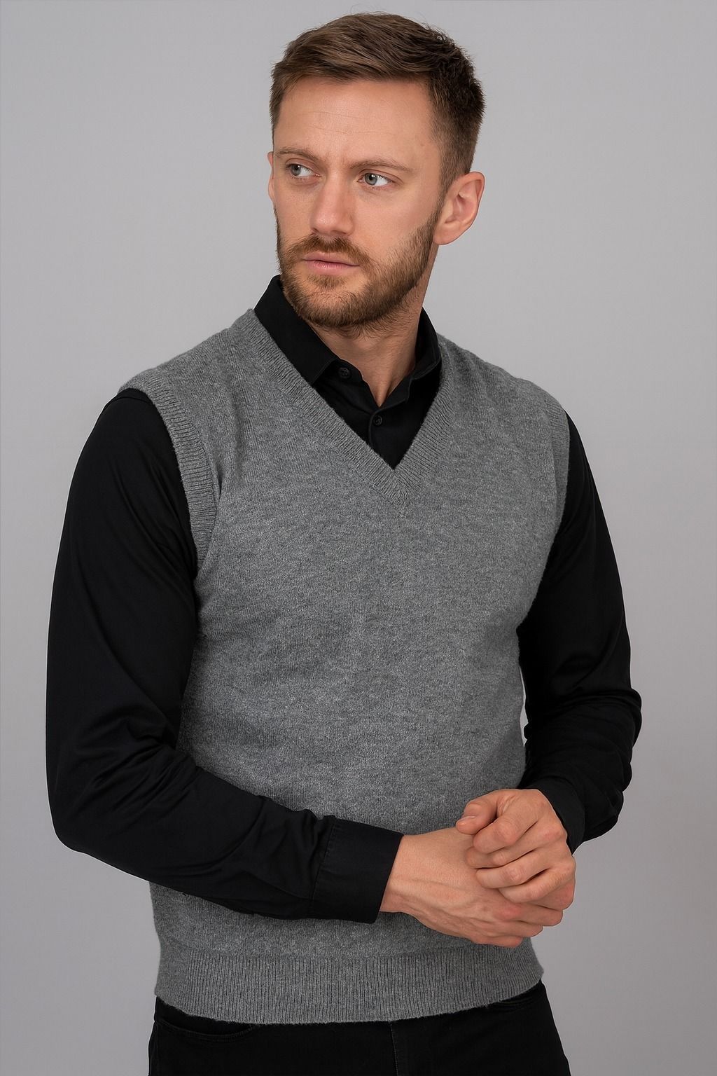 Men Solid V Neck Grey Sweater-image-38