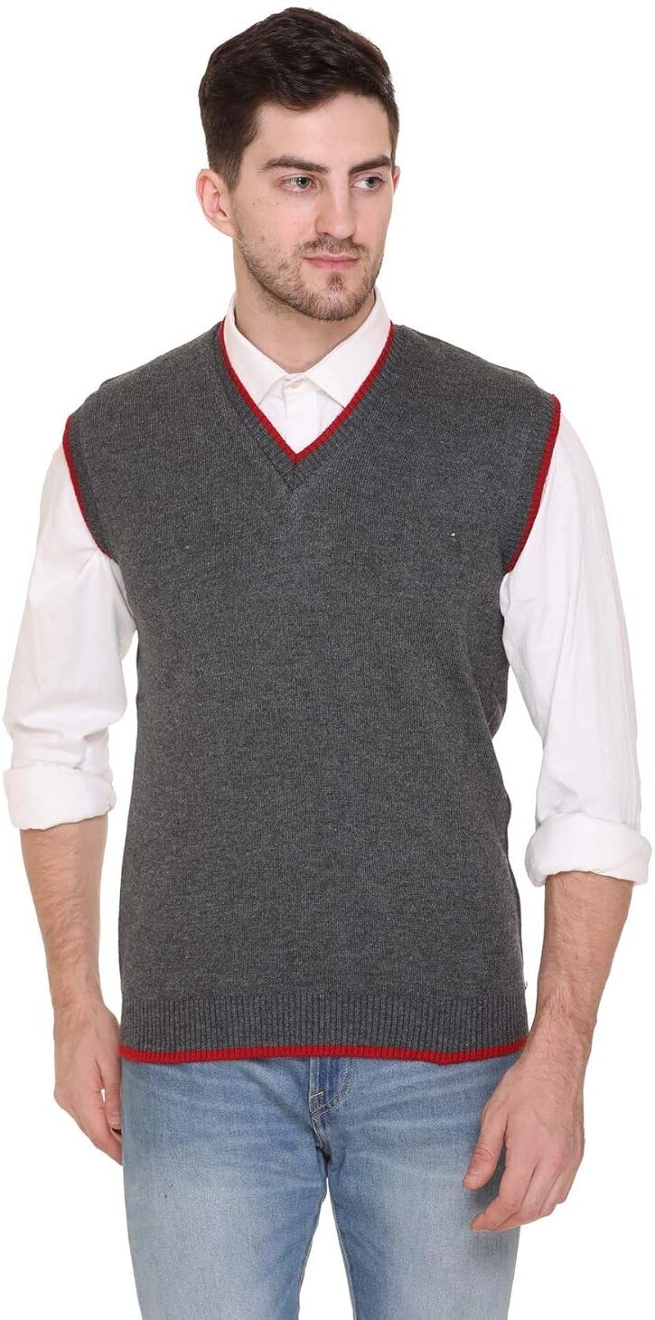 kay bee Men Solid V Neck Grey Sweater-picture-29