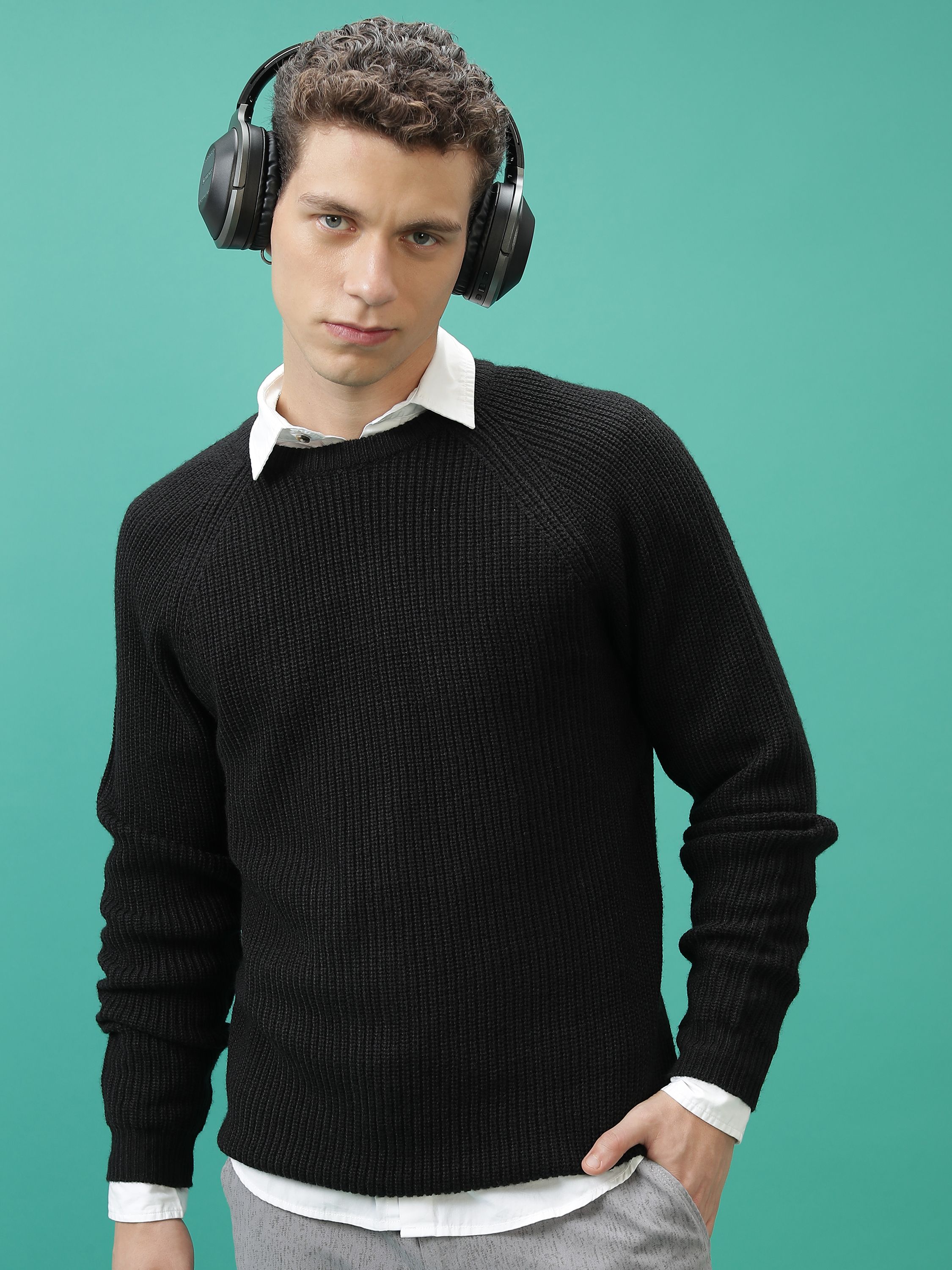 highlander Men Solid Round Neck Black Sweater-picture-24