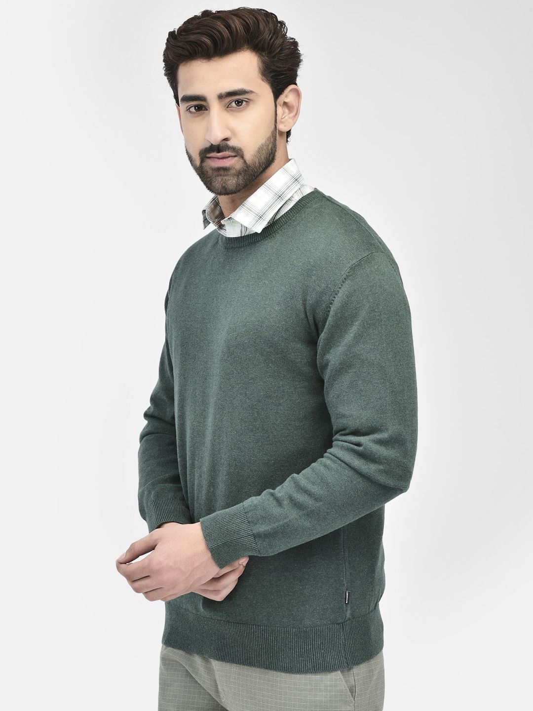 crimsoune club Men Solid Round Neck Green Sweater-picture-20