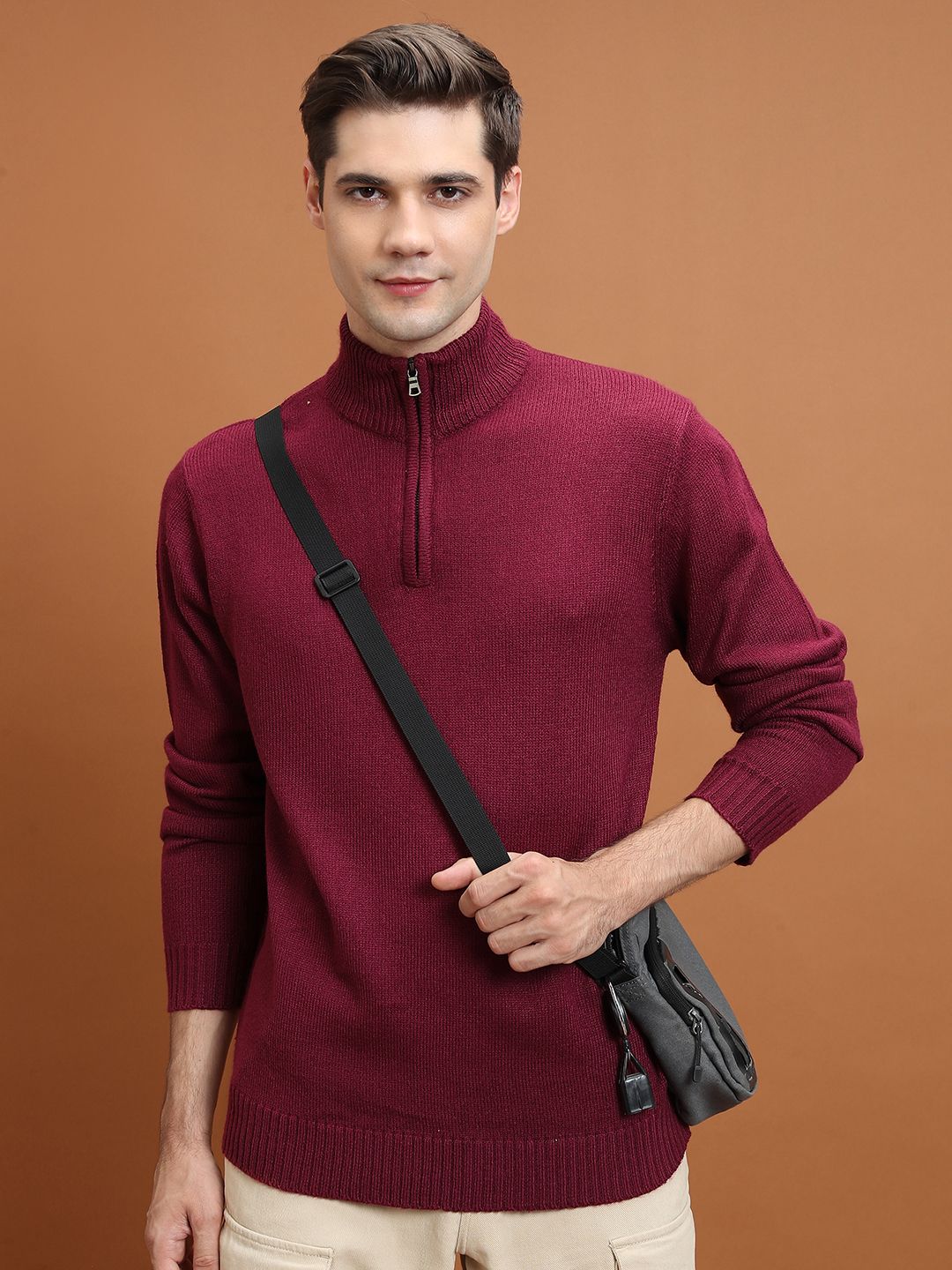 highlander Men Solid High Neck Red Sweater-picture-25