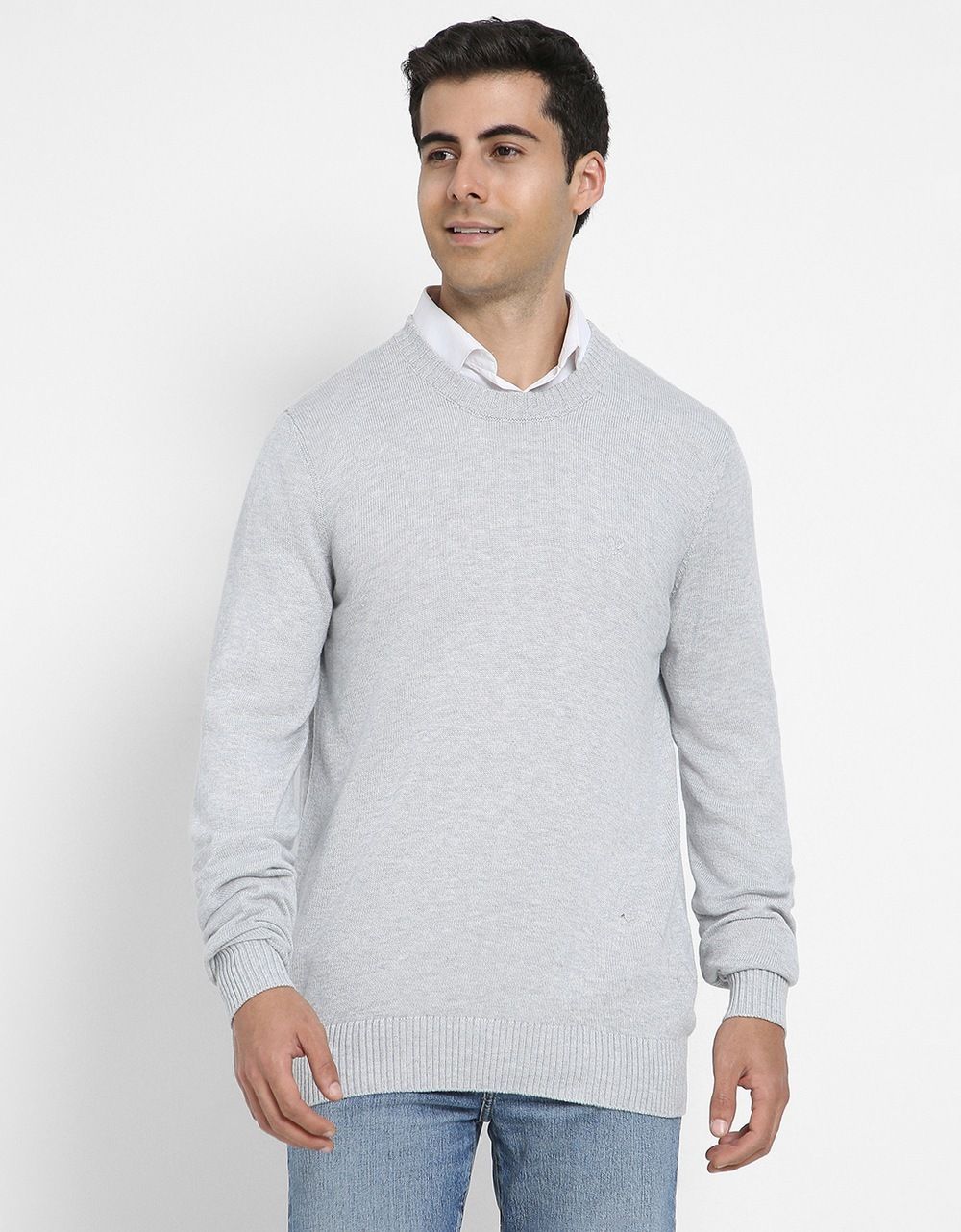 american eagle Men Striped Crew Neck Grey Sweater-picture-11