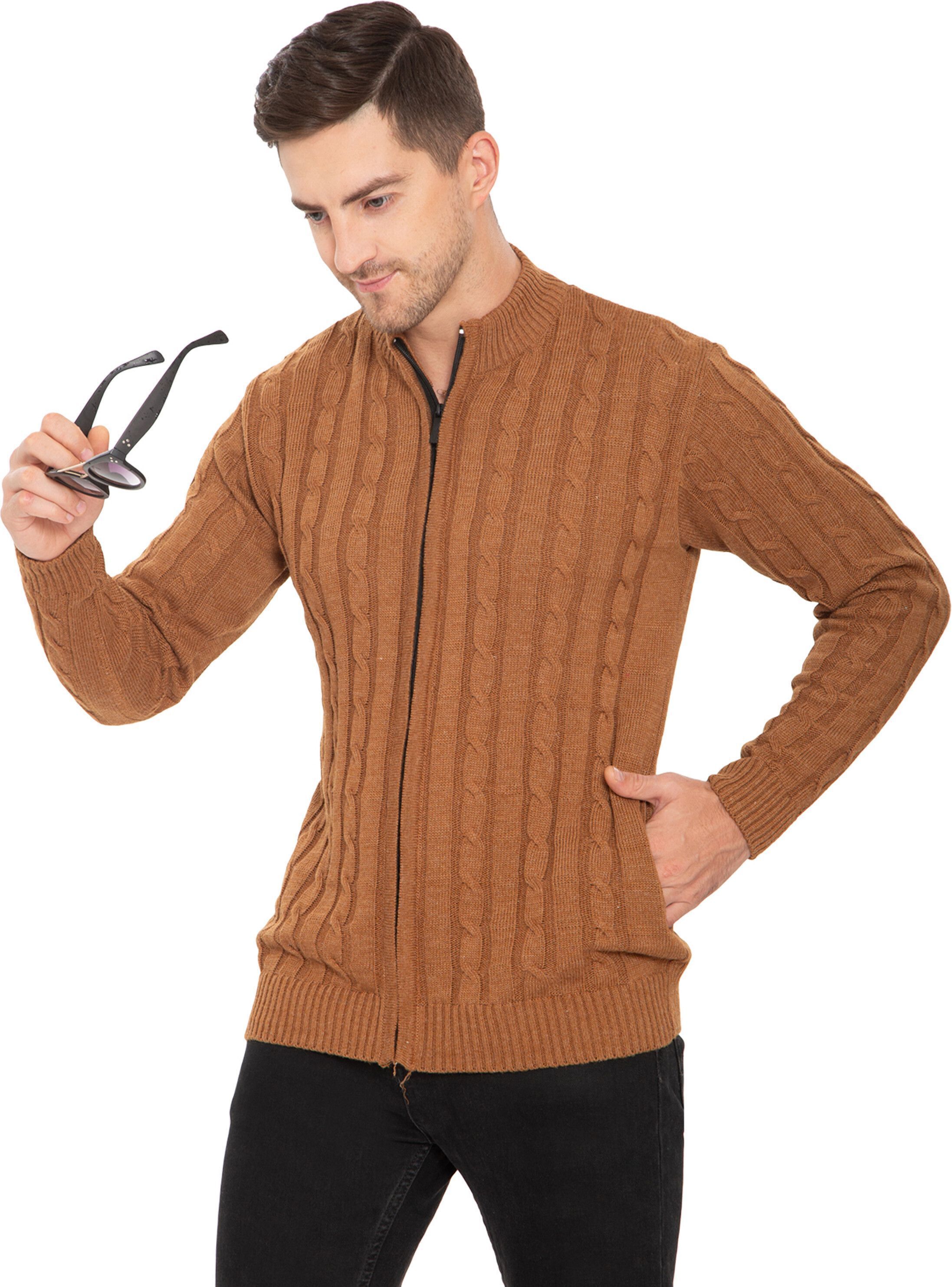 Men Self Design High Neck Brown Sweater-image-21