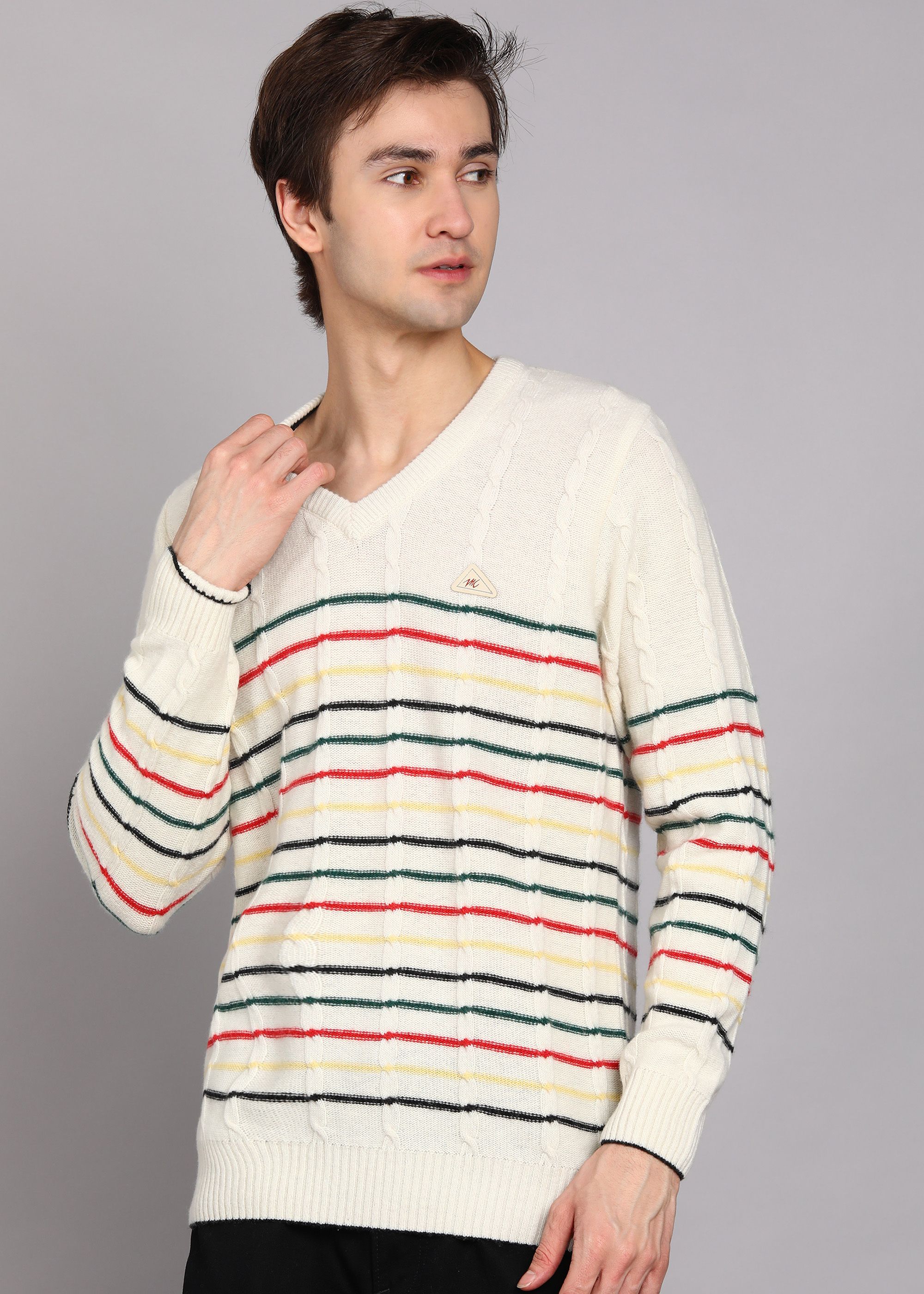 monte carlo Men Striped V Neck Multicolor Sweater-picture-35