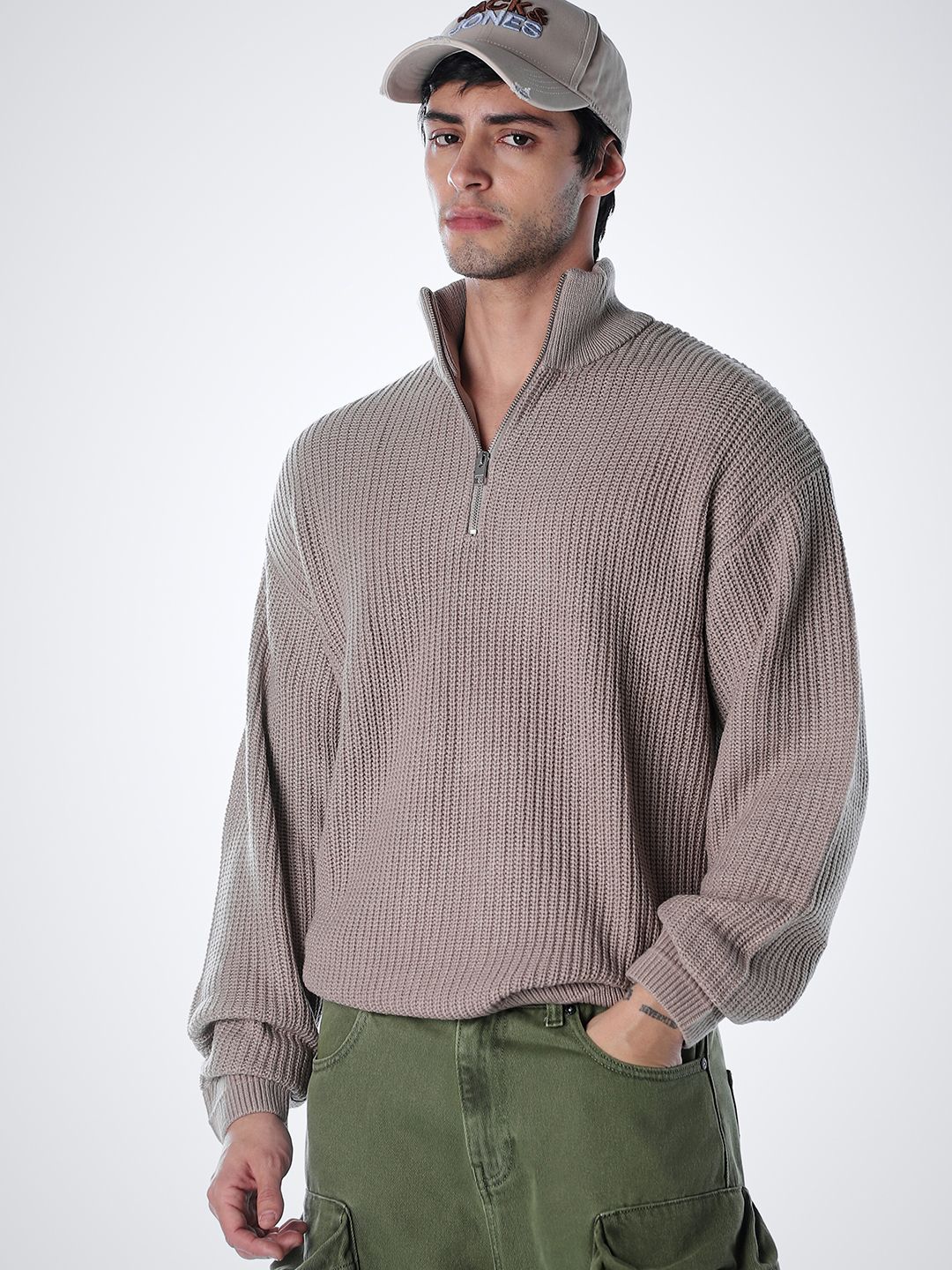 jack & jones Men Solid, Self Design High Neck Beige Sweater-picture-31