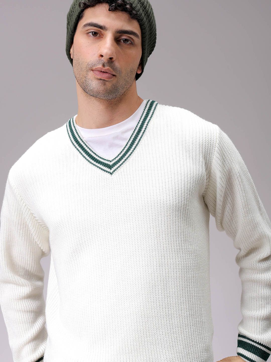 the indian garage co. Men Solid V Neck White Sweater-picture-27