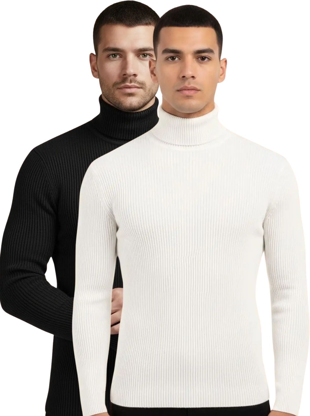 Men Solid Turtle Neck Black, White Sweater-image-11