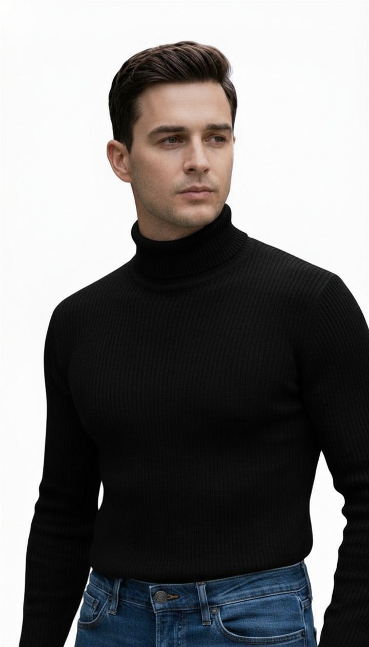 kuki Men Solid Turtle Neck Black Sweater-picture-19