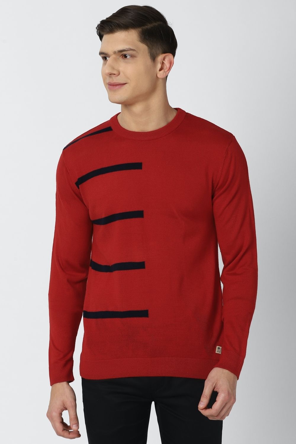 peter england Men Printed Round Neck Red Sweater-picture-12