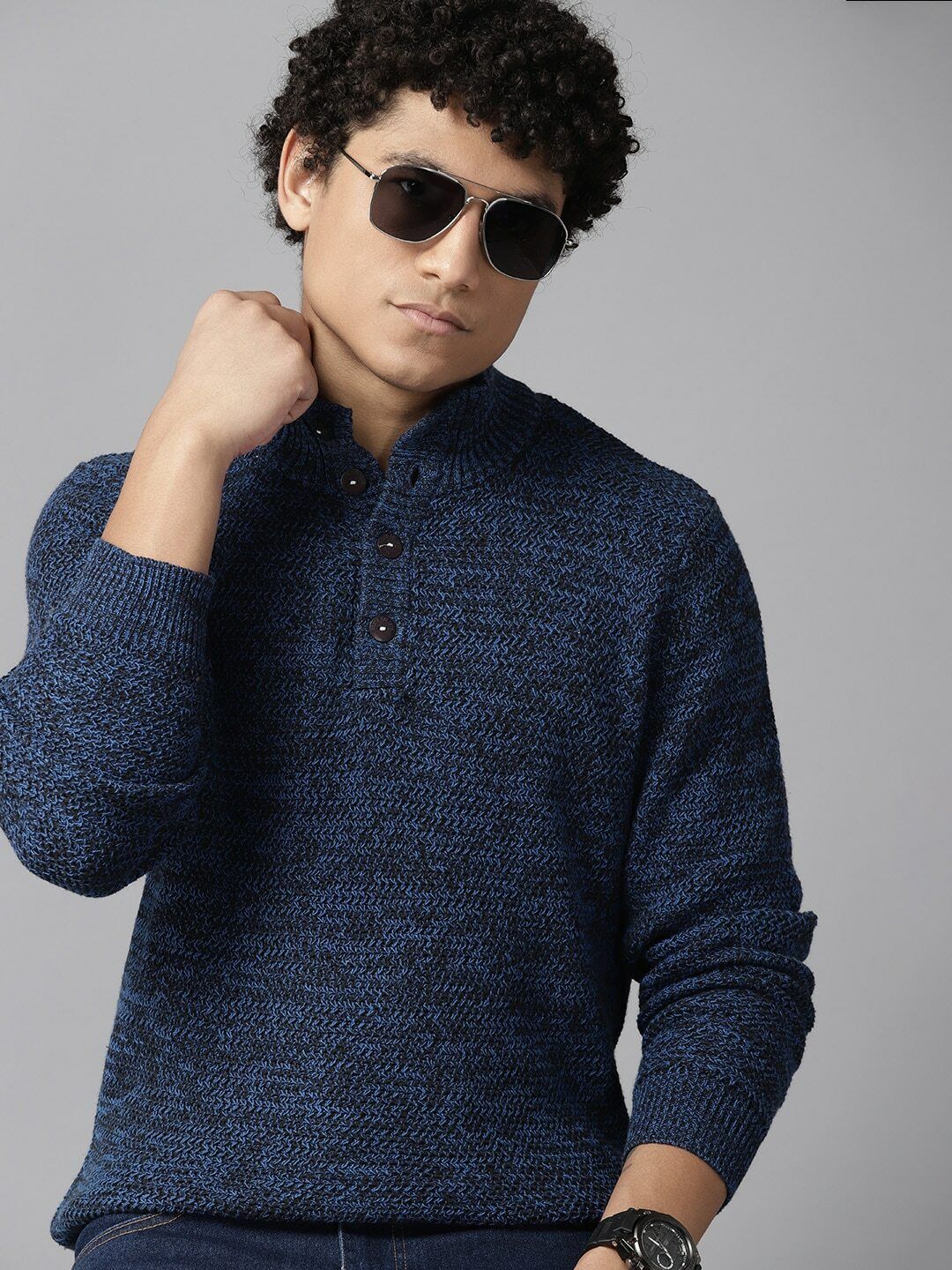 roadster Men Solid Blue Sweater-picture-26