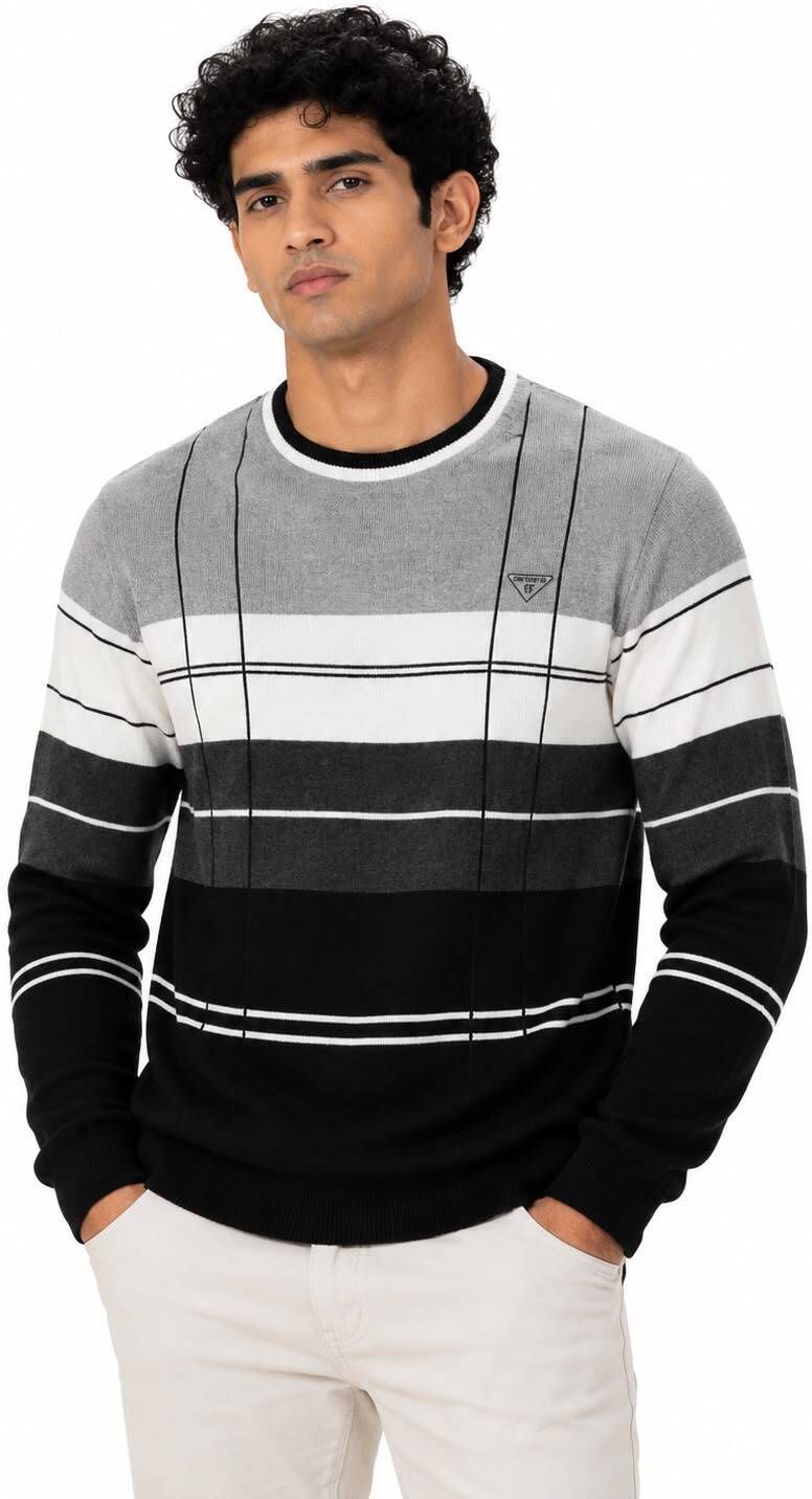 Men Solid Round Neck Reversible Grey Sweater-image-37