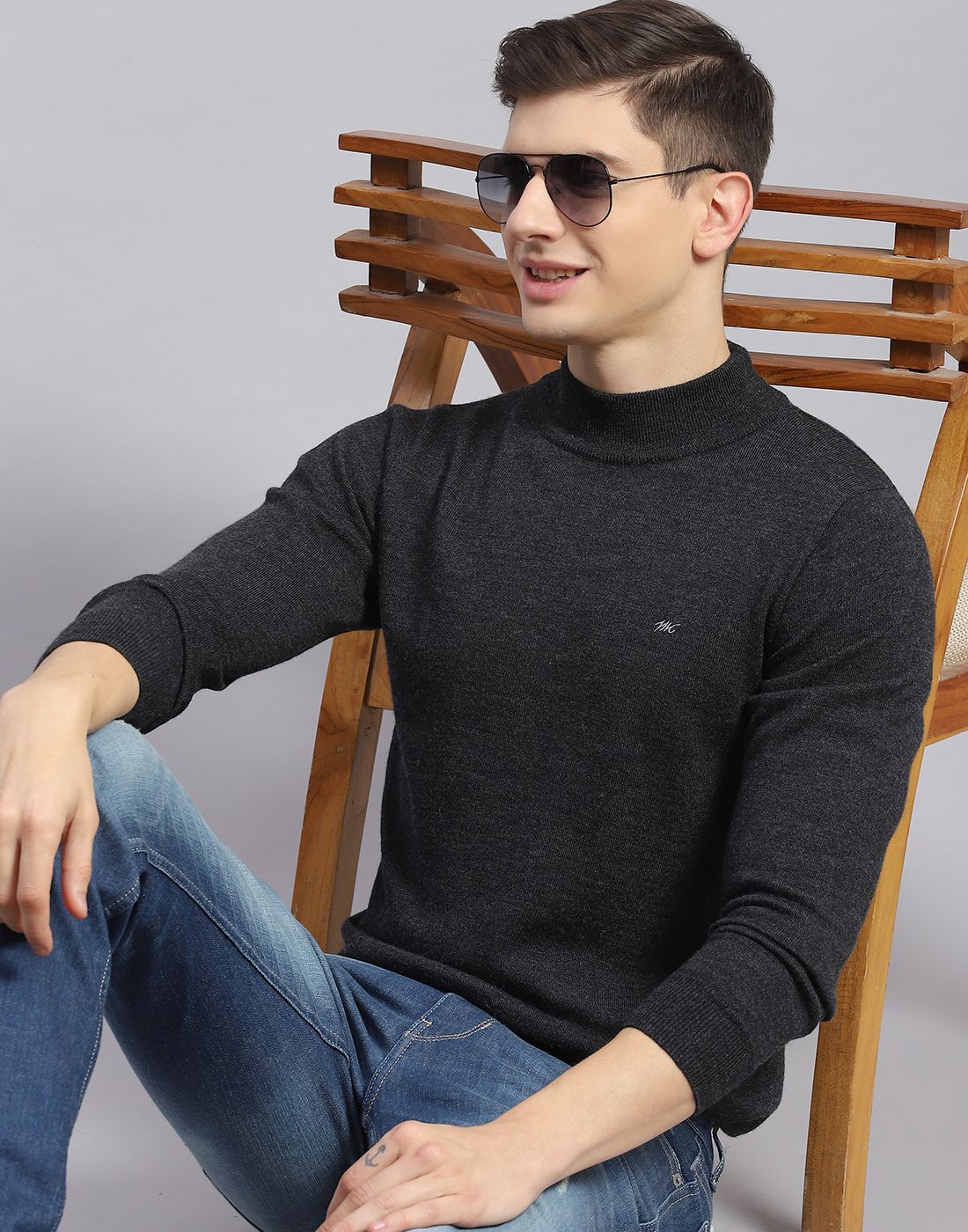 monte carlo Men Solid Turtle Neck Grey Sweater-picture-39