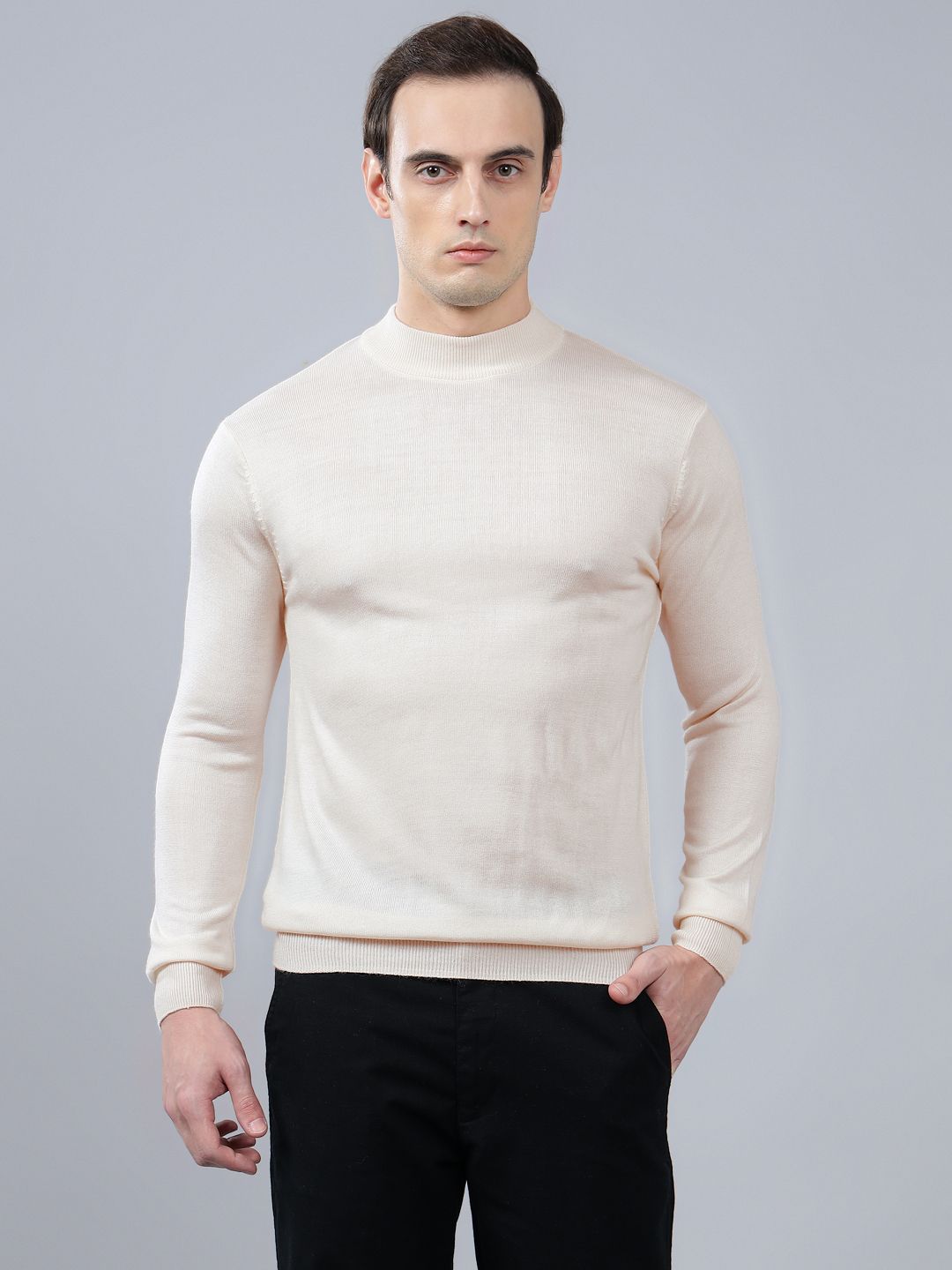 cantabil Men Solid Round Neck White Sweater-picture-38