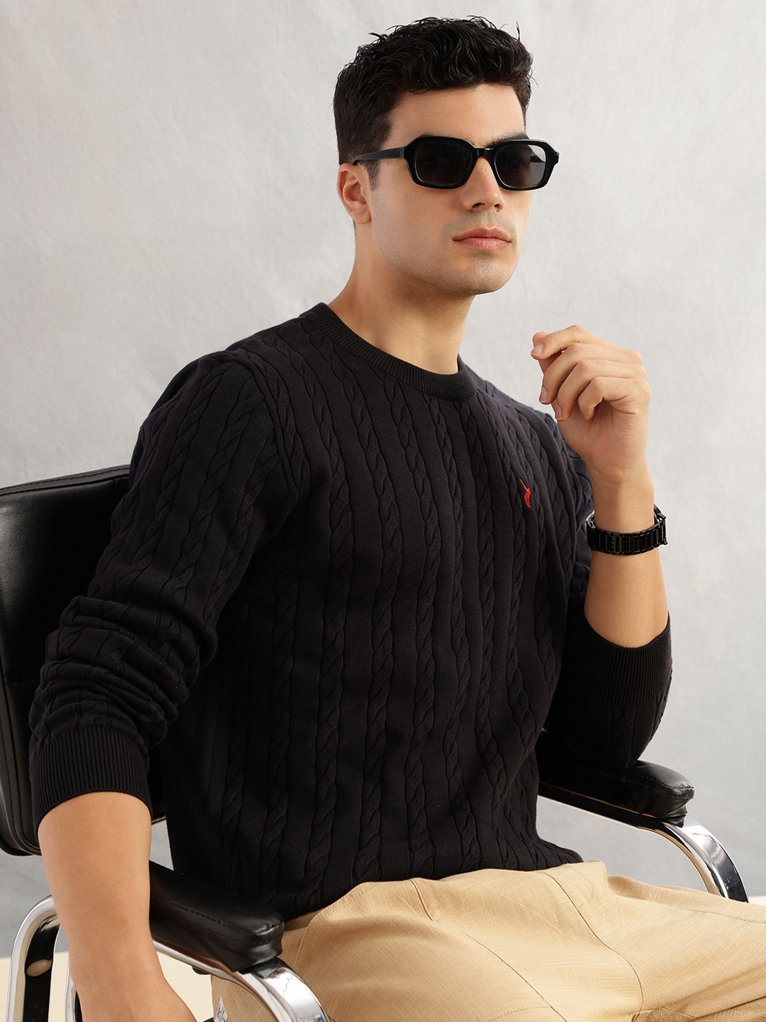 thomas scott Men Woven Round Neck Black Sweater-picture-15